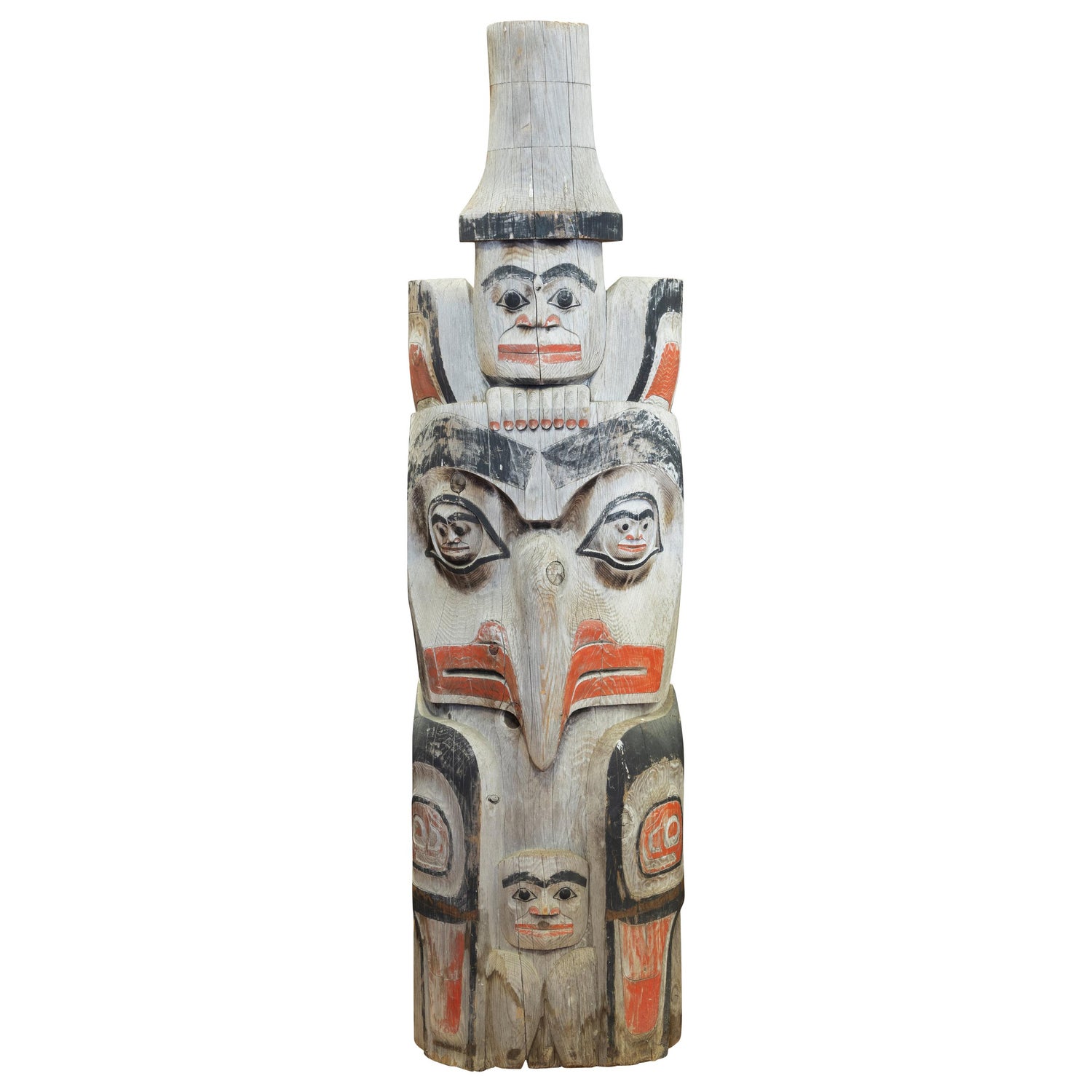 Doug Lafortune Sr. Salish Carved Wood and Abalone TOTEM Pole For Sale at  1stDibs