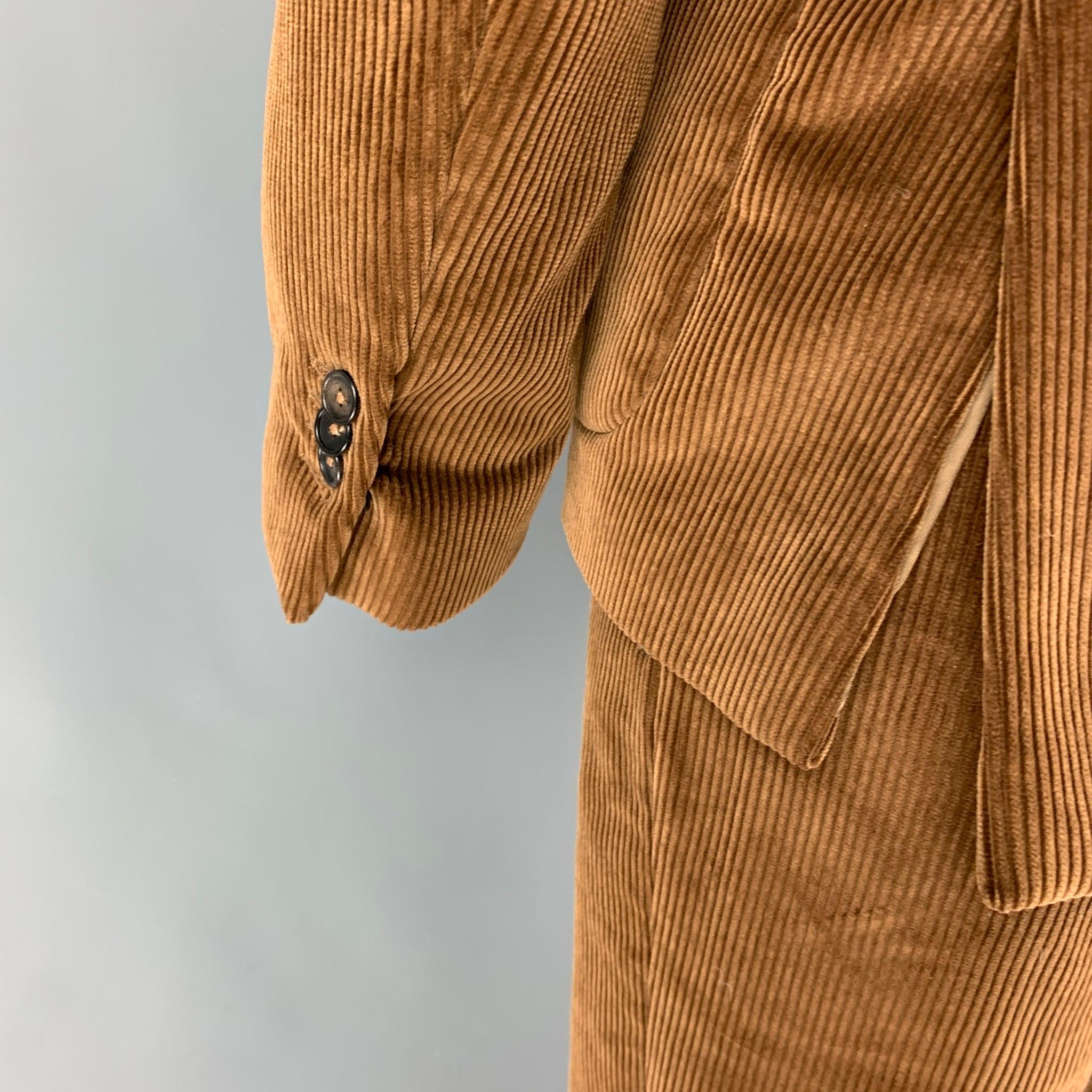 Men's SALLE PRIVEE Size 40 Brown Corduroy Cotton Notch Lapel Suit