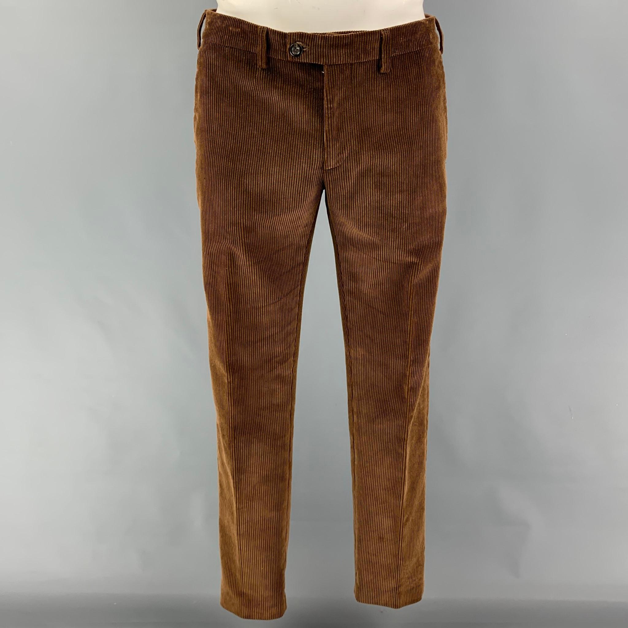 SALLE PRIVEE Size 40 Brown Corduroy Cotton Notch Lapel Suit 1