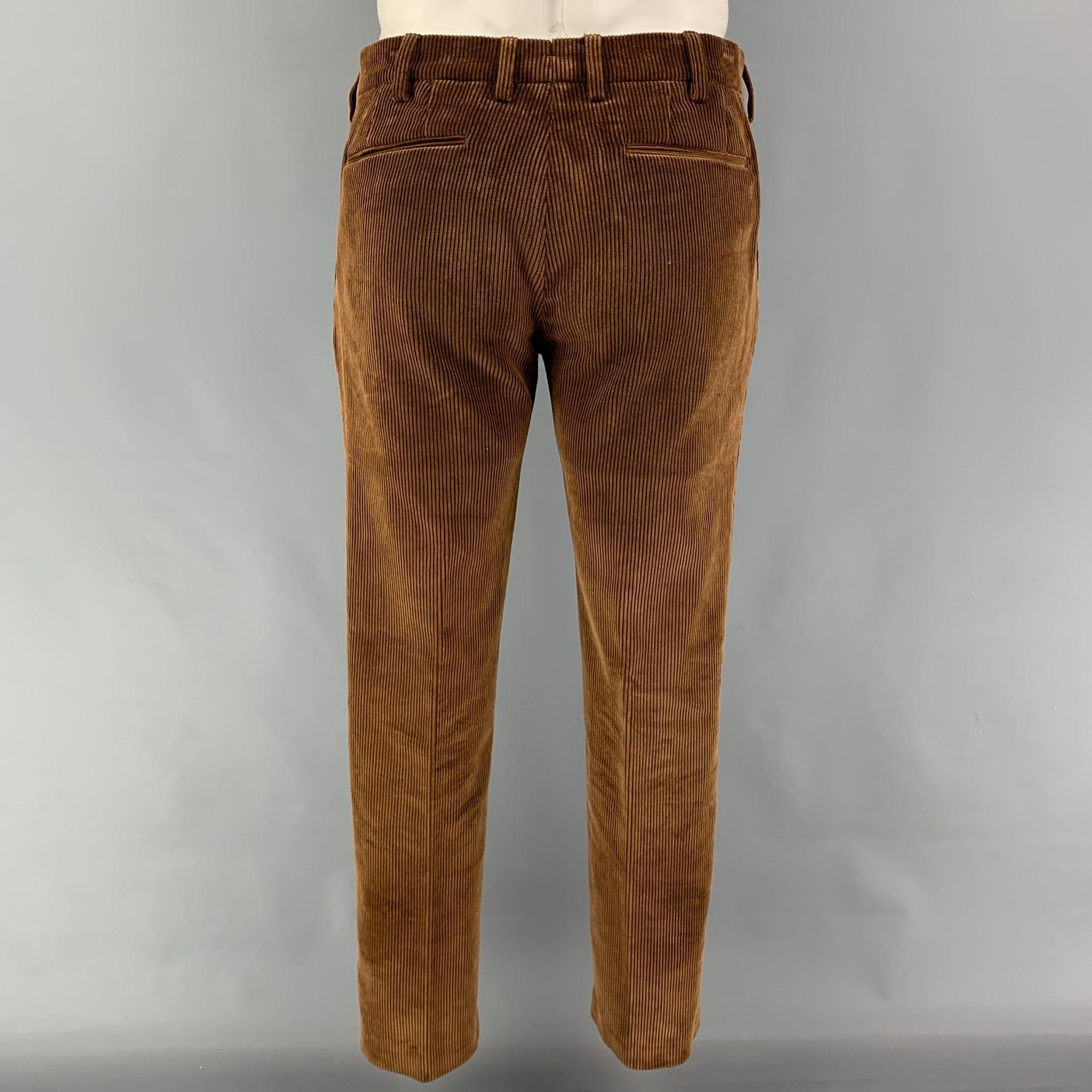 SALLE PRIVEE Size 40 Brown Corduroy Cotton Notch Lapel Suit 2
