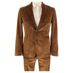 SALLE PRIVEE Size 40 Brown Corduroy Cotton Notch Lapel Suit