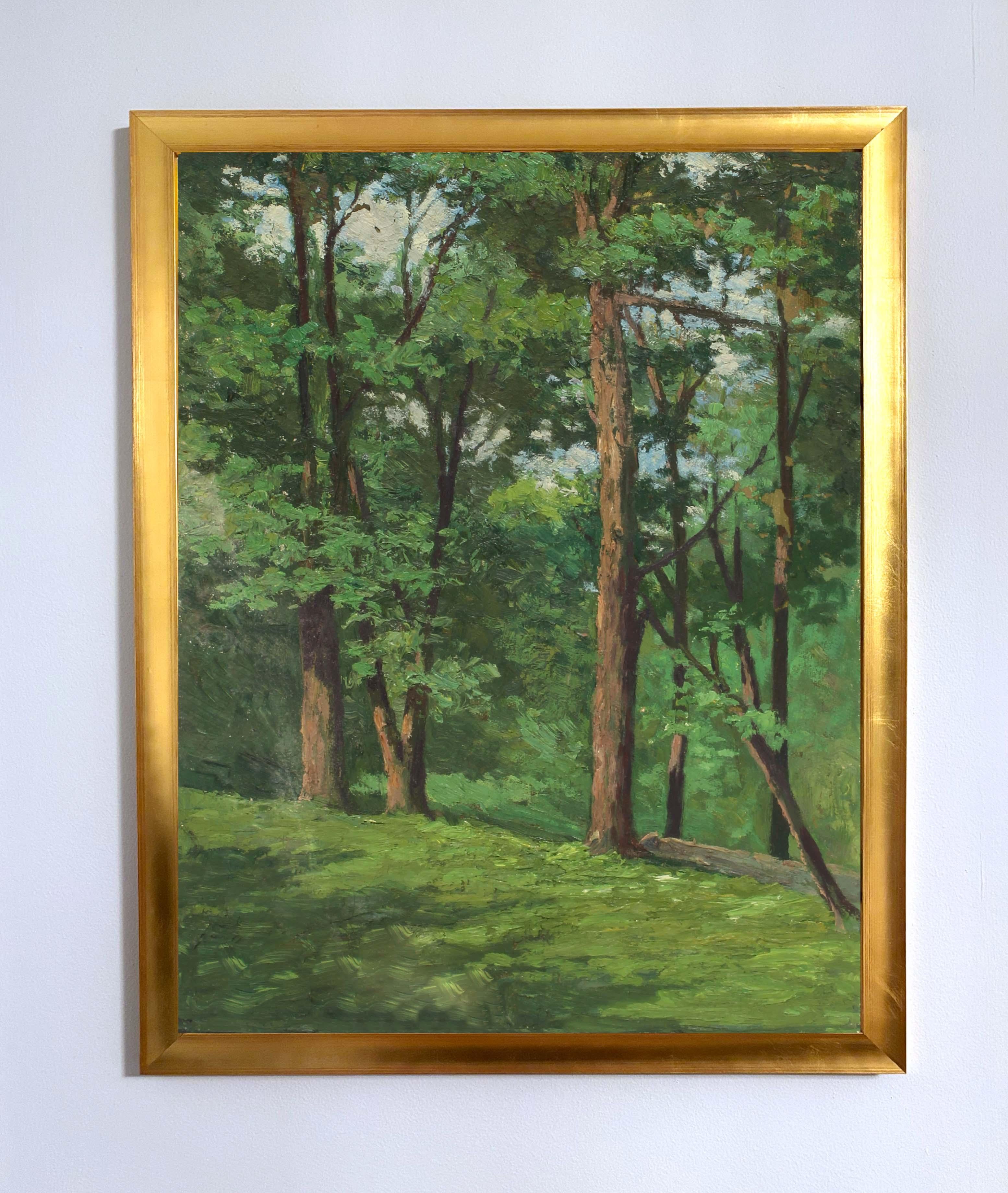 Antique American Oil Painting Landscape Female Rare 19th Century New York Jersey - Brown Interior Painting by Sallie Van Horn