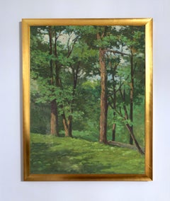 Antico dipinto a olio americano Paesaggio femminile Raro 19° secolo New York Jersey