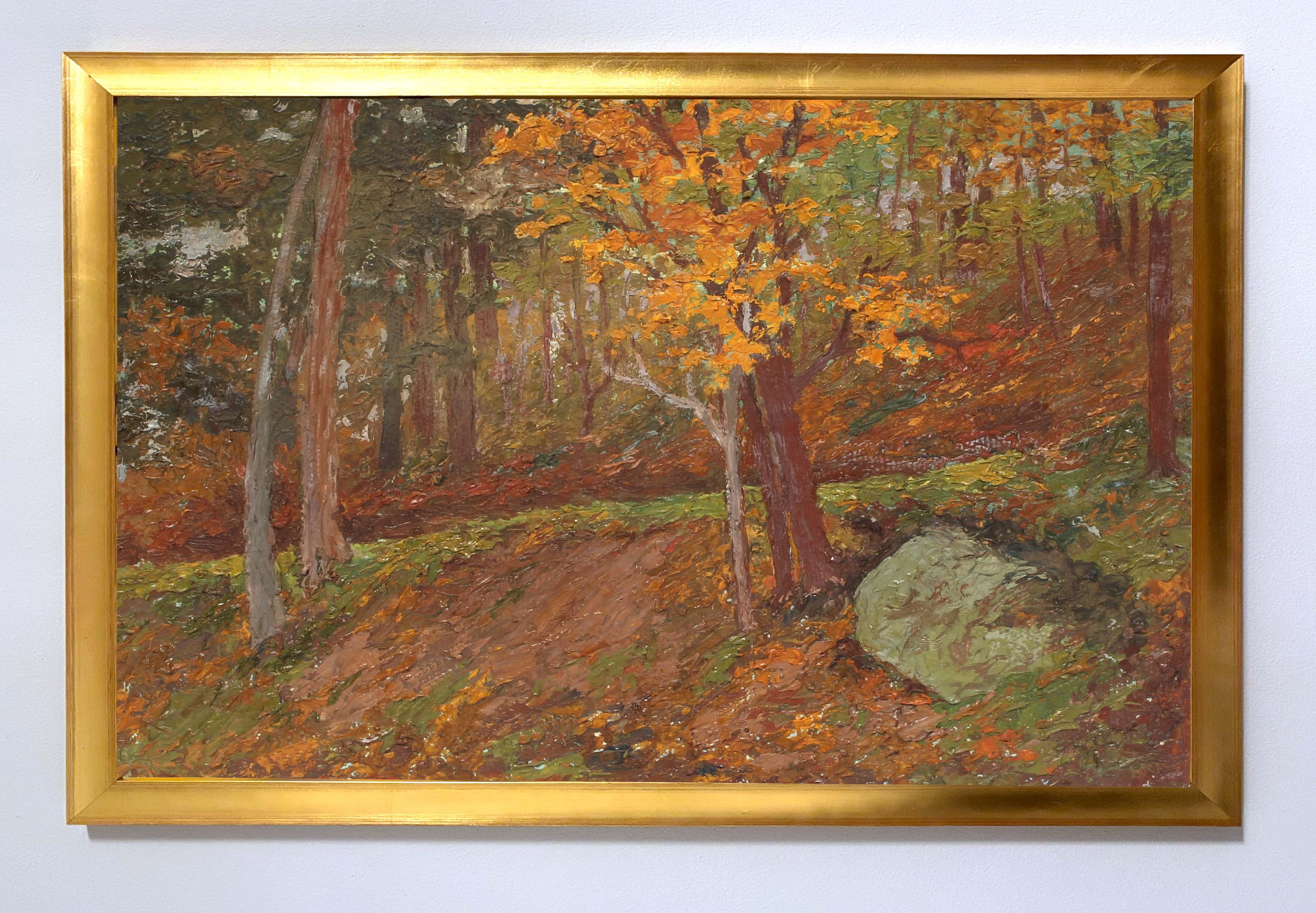 Antiguo Óleo Americano Paisaje Femenino Raro Siglo XIX Nueva York Jersey - Painting de Sallie Van Horn