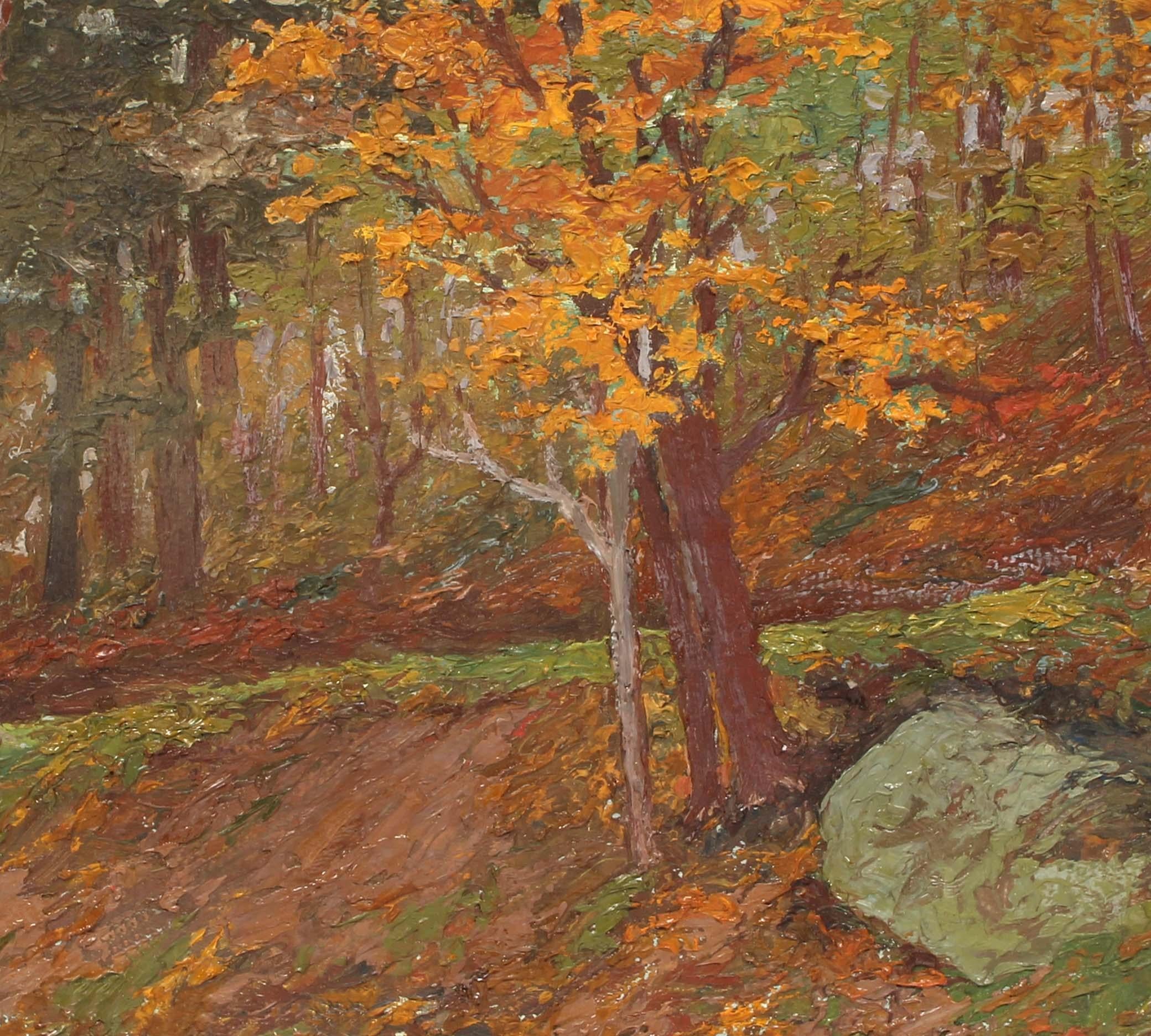 Antiguo Óleo Americano Paisaje Femenino Raro Siglo XIX Nueva York Jersey - Painting impresionista estadounidense de Sallie Van Horn