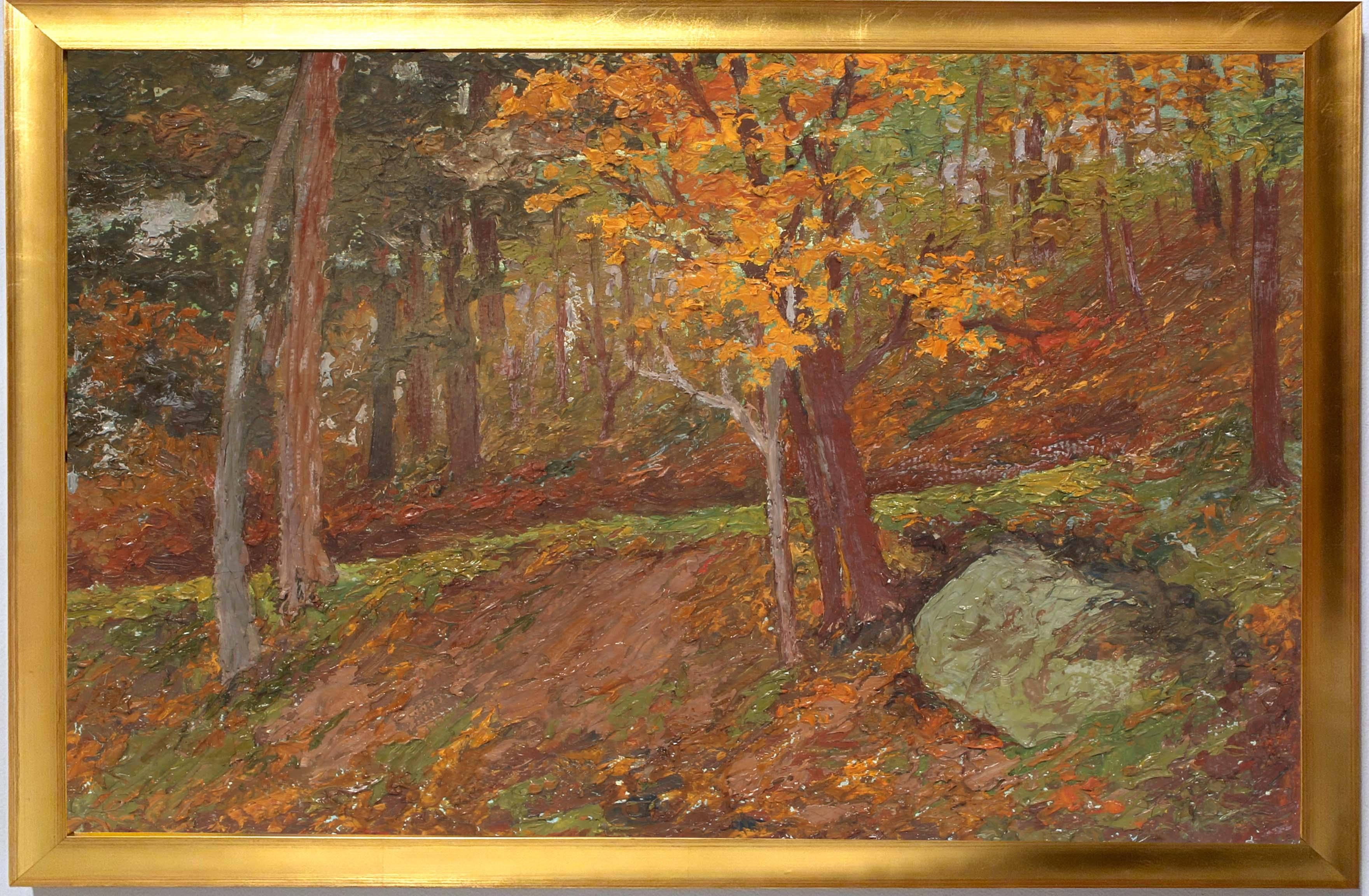 Antiguo Óleo Americano Paisaje Femenino Raro Siglo XIX Nueva York Jersey - Interior Painting Marrón de Sallie Van Horn