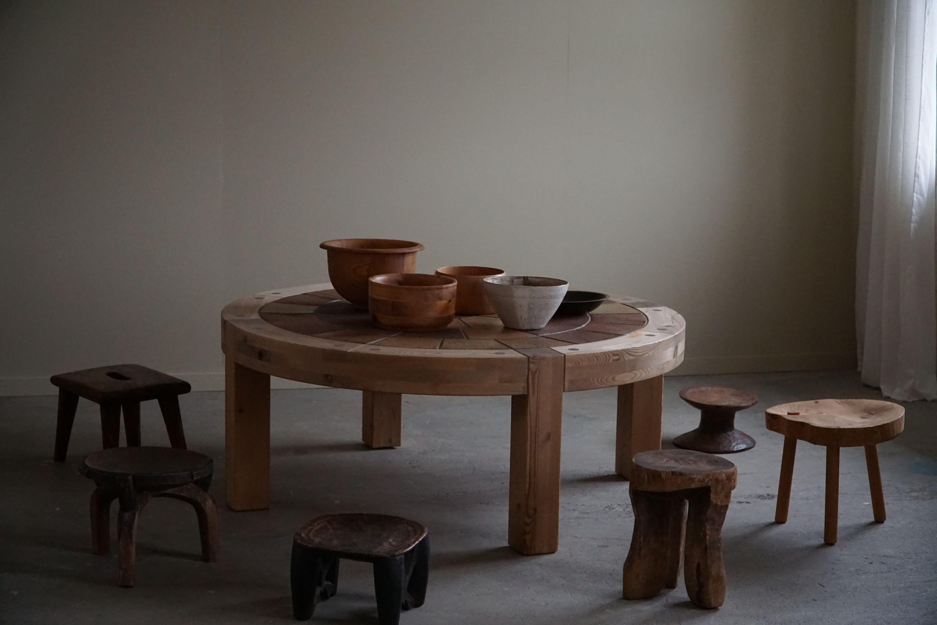Sallingboe, Large Round Coffee Table in Pine & Ceramic, Danish Design, 1970s For Sale 3