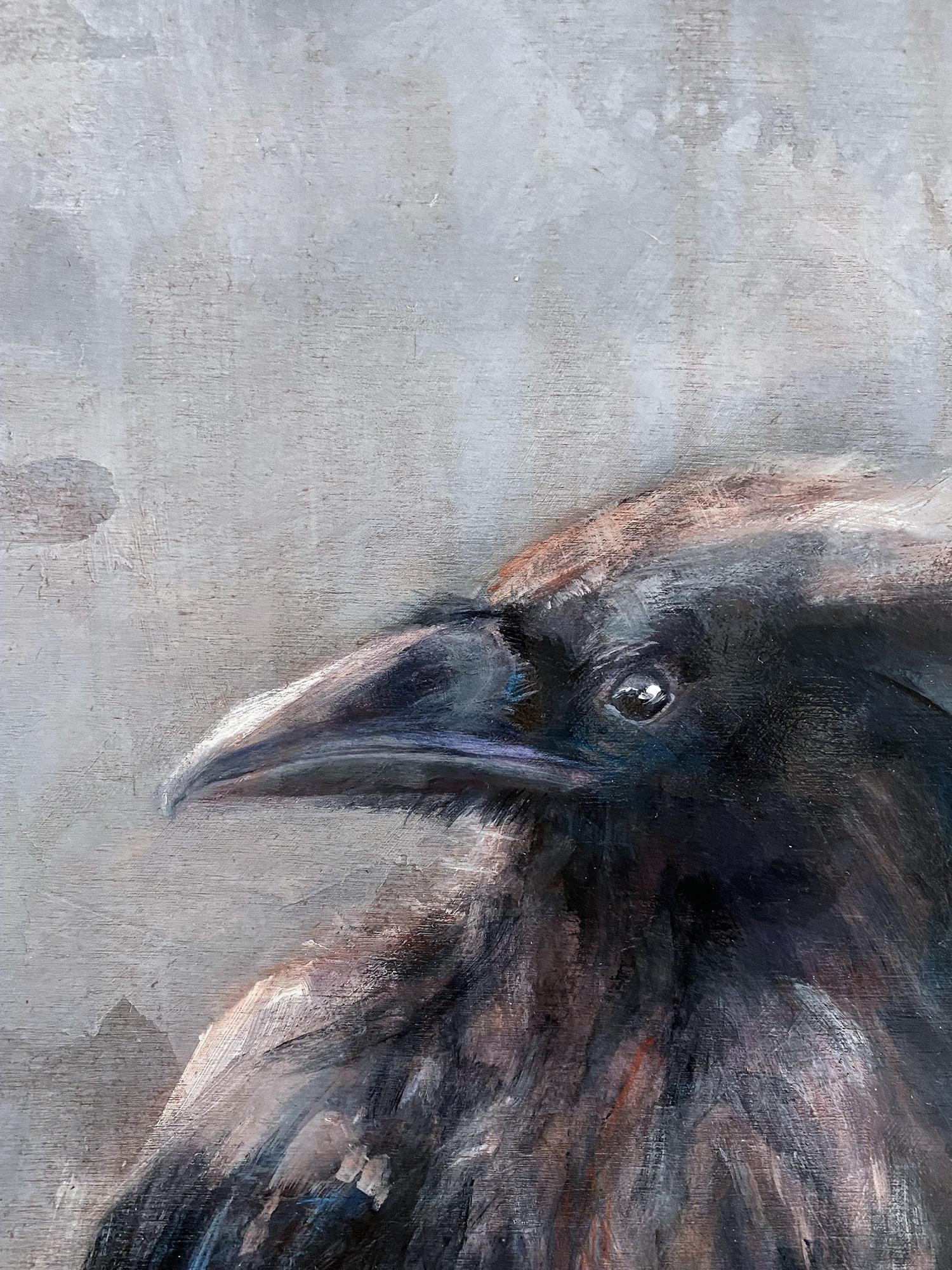 Raven II, Originalgemälde (Grau), Animal Painting, von Sally Adams