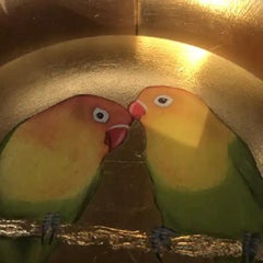 Two Love Birds III, Peinture originale, Technique mixte, Nature, Oiseaux, Perroquets