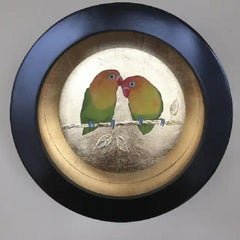 Two Love Birds III, Peinture originale, Technique mixte, Nature, Oiseaux, Perroquets 