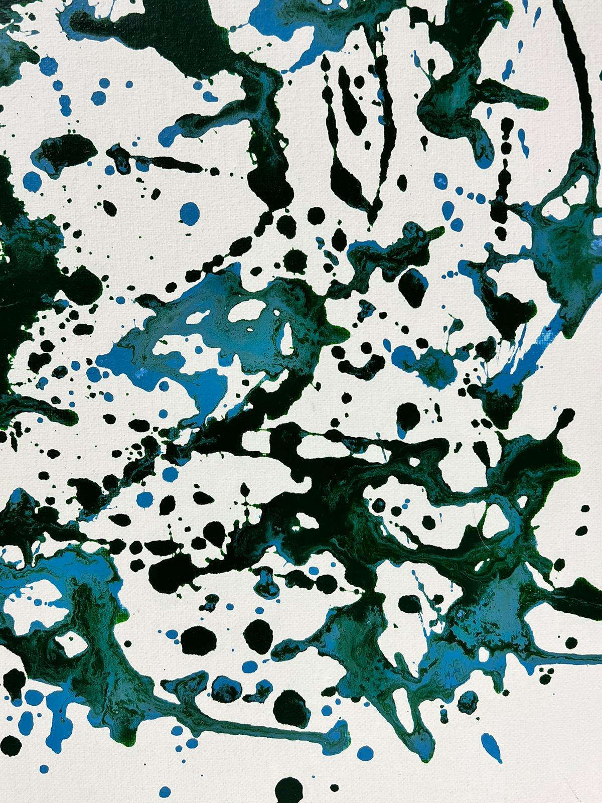 Abstract British Contemporary Splash Painting Green and Blue on White For Sale 1