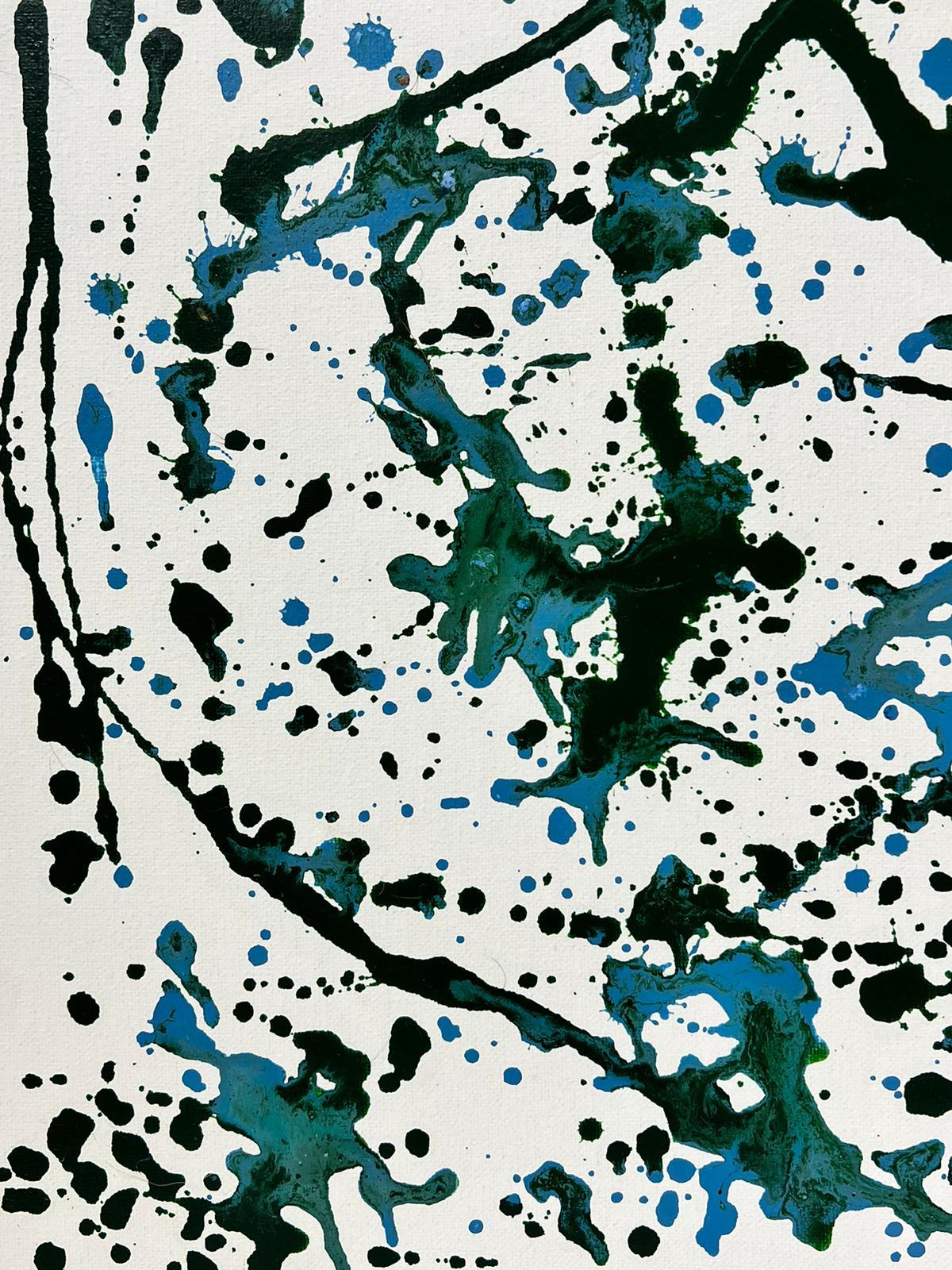 Abstract British Contemporary Splash Painting Green and Blue on White For Sale 2