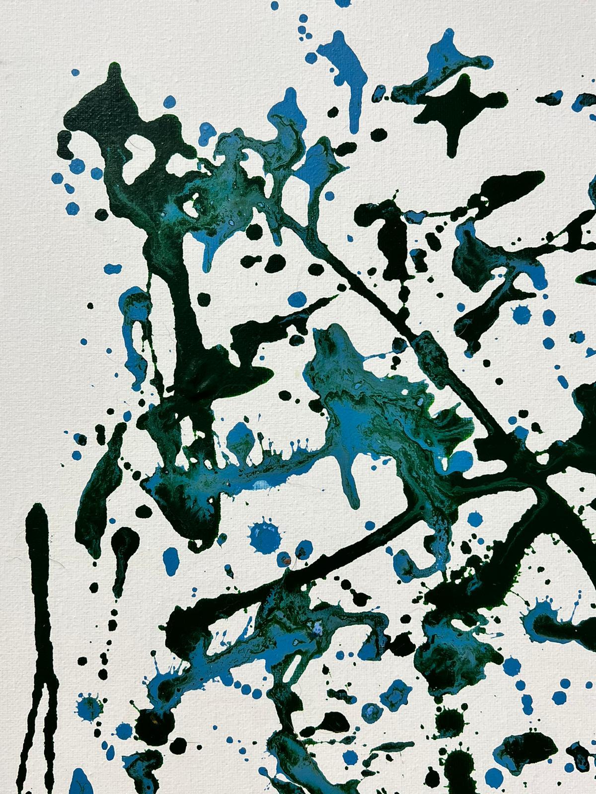 Abstract British Contemporary Splash Painting Green and Blue on White For Sale 3