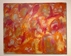 Peinture abstraite britannique contemporaine aux couleurs automnales audacieuses d'orange et de rose