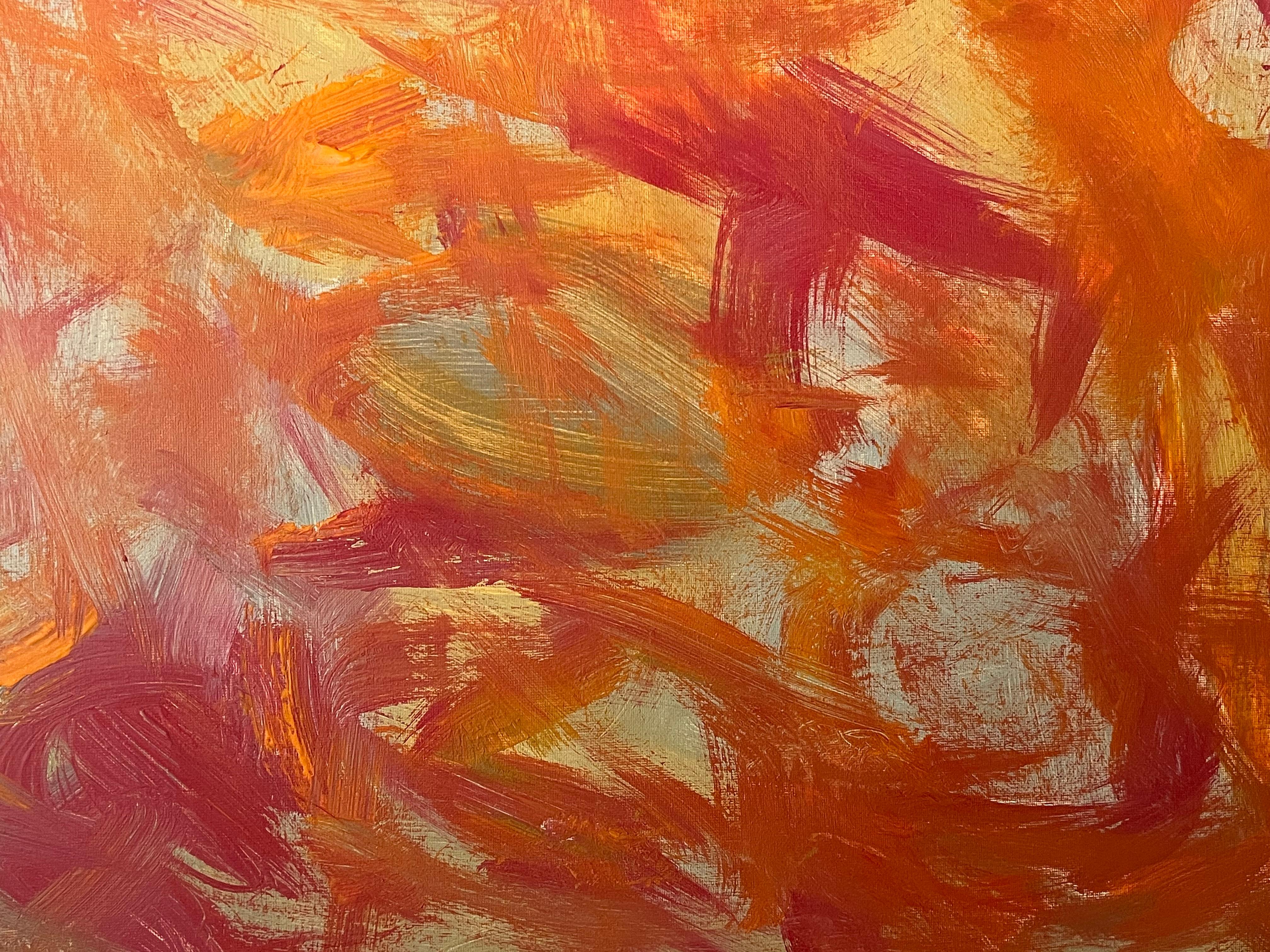 Pintura Abstracta Británica Contemporánea Atrevidos Colores Otoñales Naranja y Rosa - Abstract Painting Marrón de Sally Bradshaw