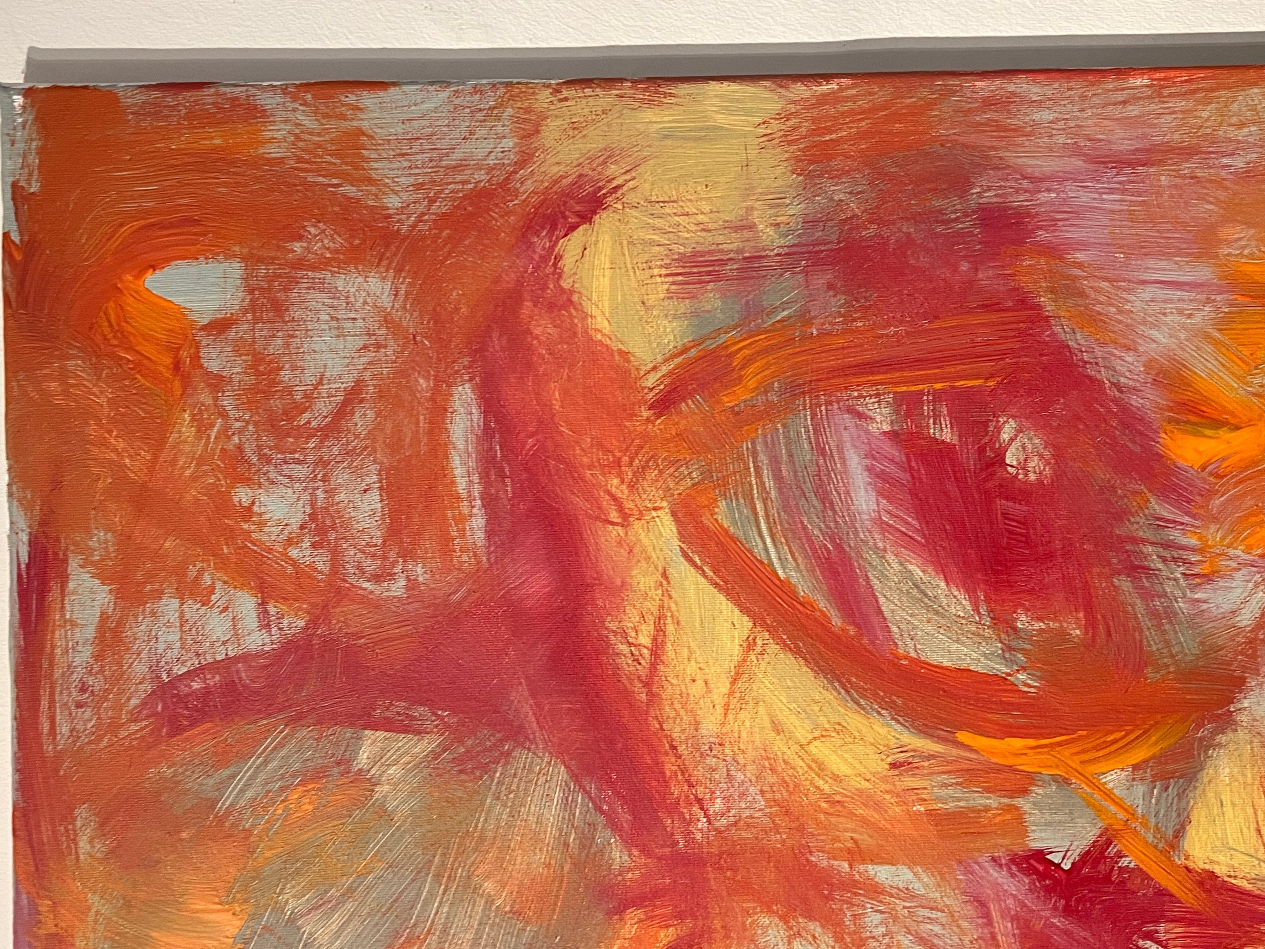 Pintura Abstracta Británica Contemporánea Atrevidos Colores Otoñales Naranja y Rosa en venta 1