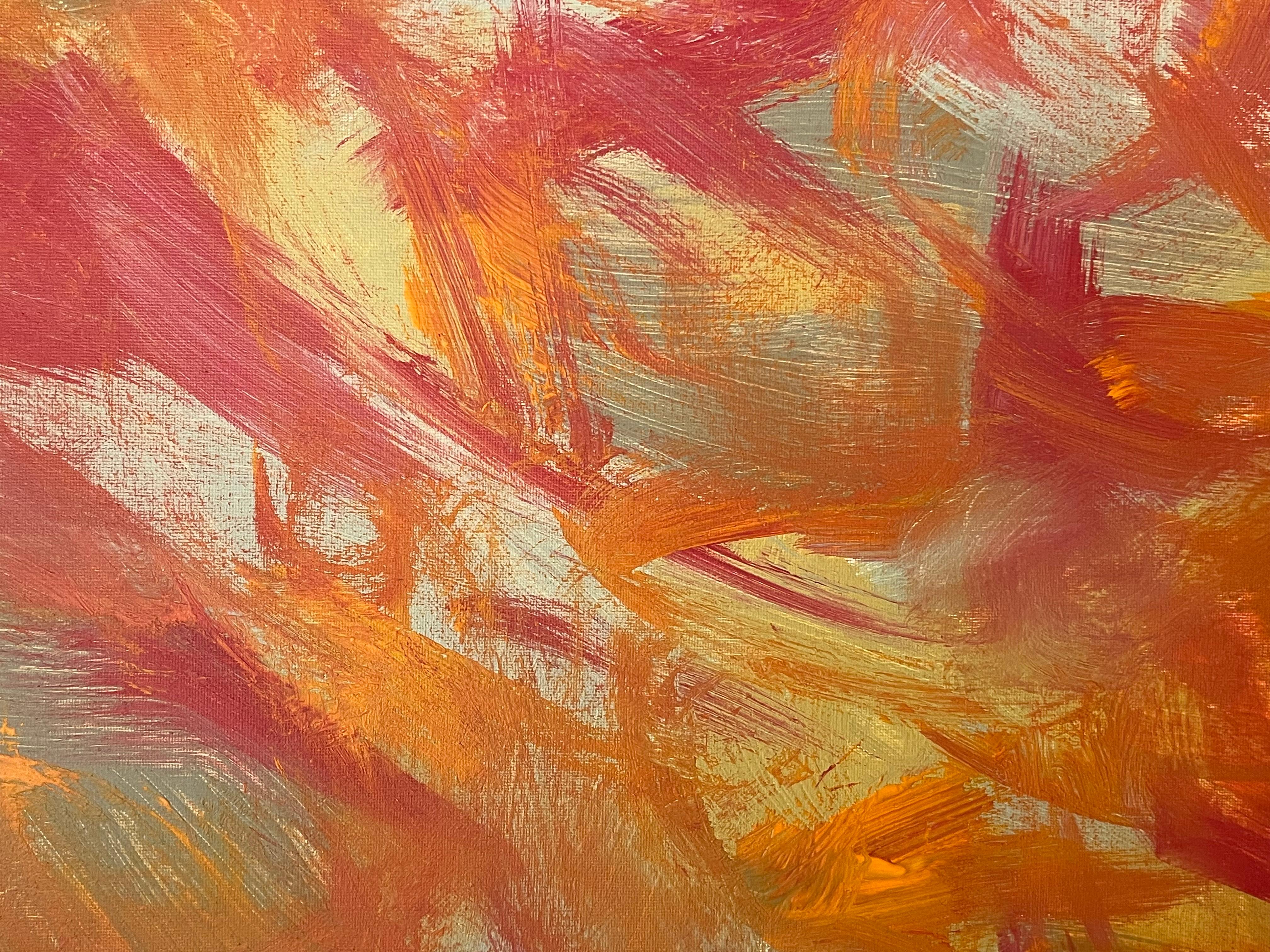 Pintura Abstracta Británica Contemporánea Atrevidos Colores Otoñales Naranja y Rosa en venta 2