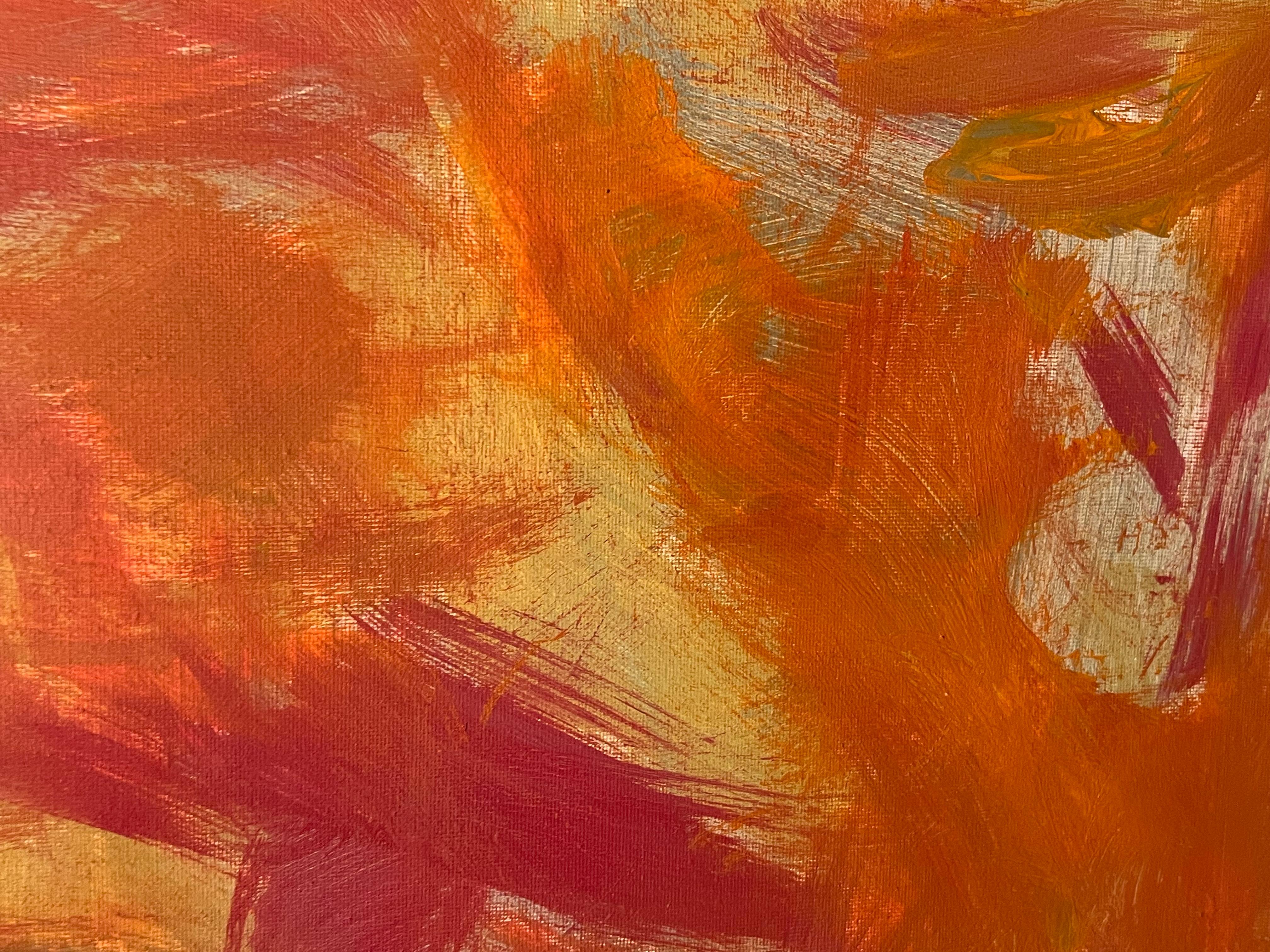 Pintura Abstracta Británica Contemporánea Atrevidos Colores Otoñales Naranja y Rosa en venta 3