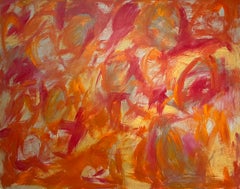 Britische abstrakte Malerei Contemporary Bold Autumnal Colours of Orange and Pink