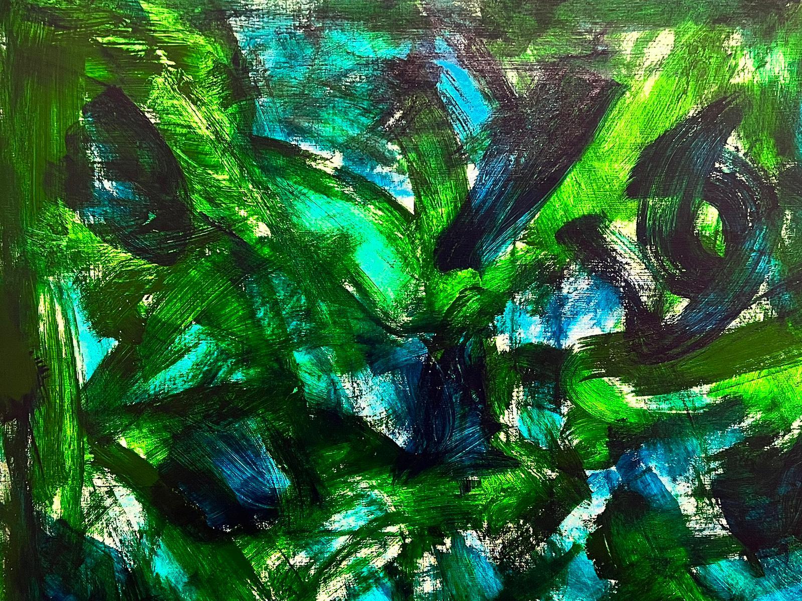 CONTEMPORARY BRITISH ABSTRACT HUGE PAINTING - Green and Blues - Abstract Expressionist Painting by Sally Bradshaw