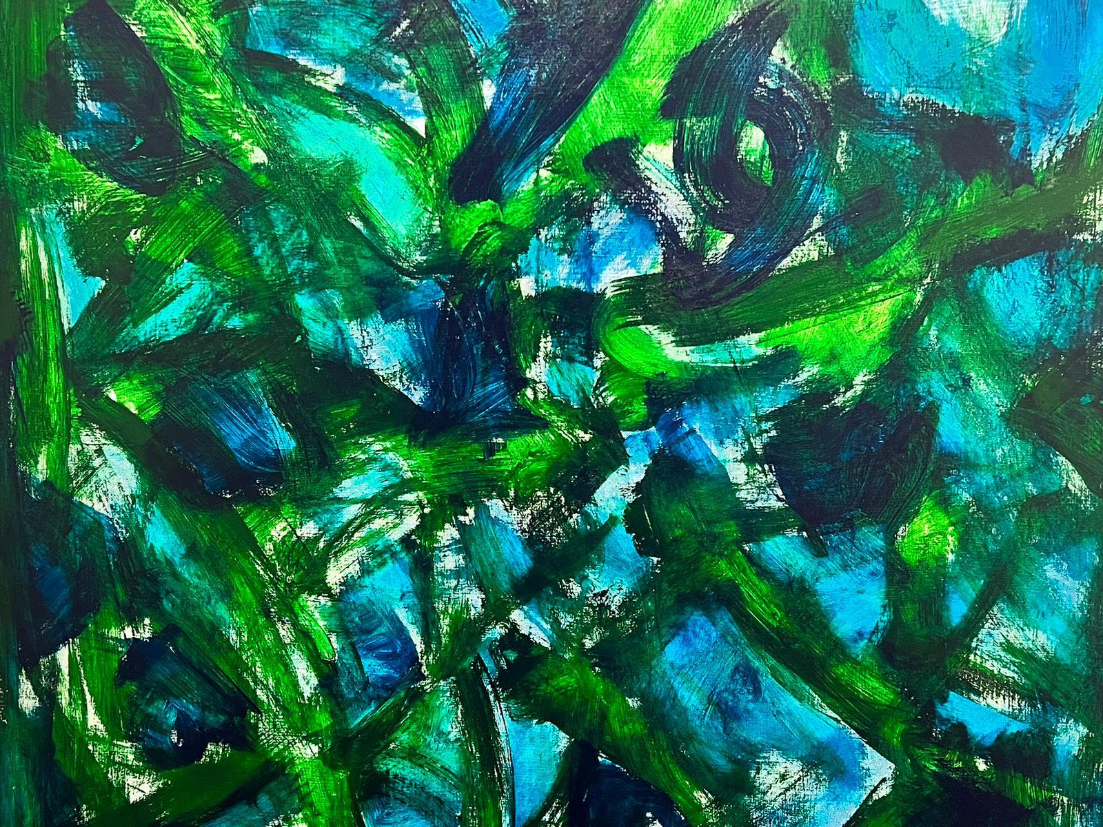 CONTEMPORARY BRITISH ABSTRACT HUGE PAINTING - Green and Blues For Sale 1