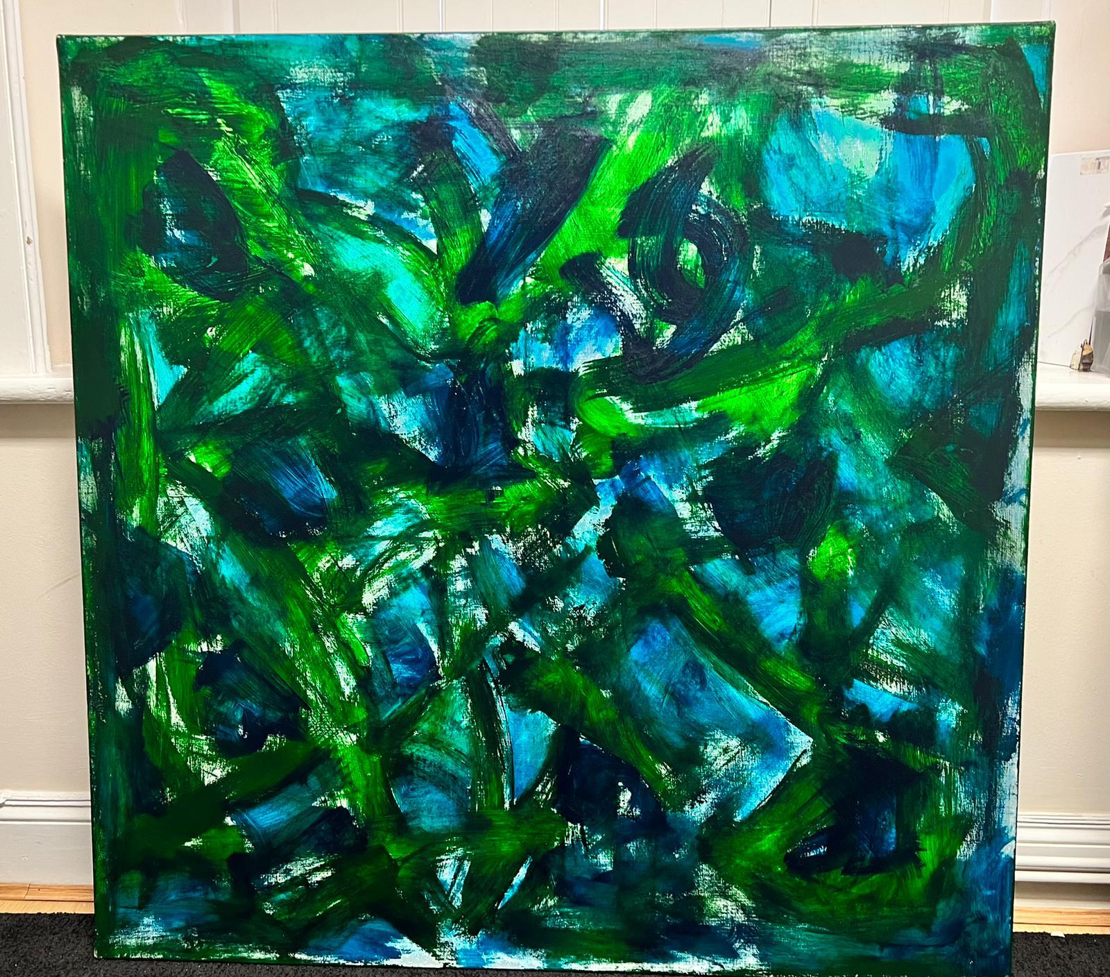 CONTEMPORARY BRITISH ABSTRACT HUGE PAINTING - Green and Blues For Sale 2