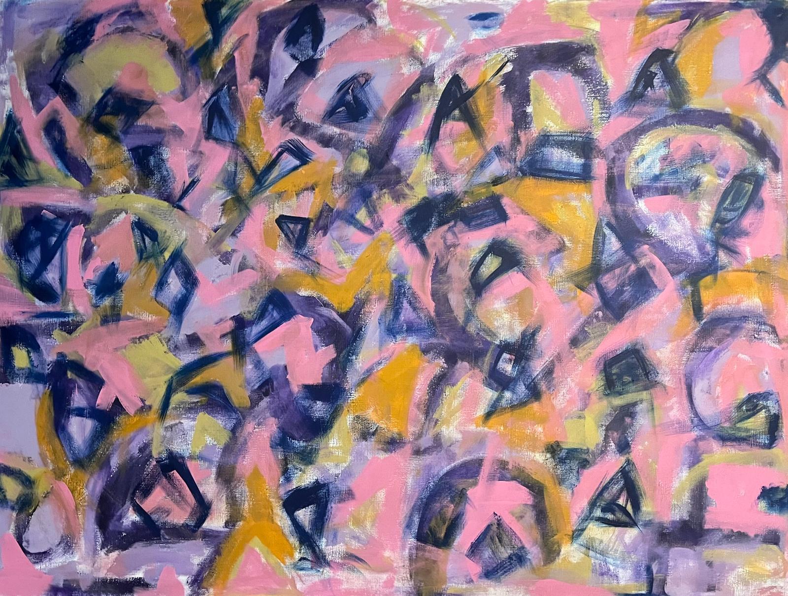 Abstract Painting Sally Bradshaw - Immense peinture expressionniste abstraite rose, violette et orange Contemporary British
