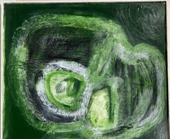 Grande peinture expressionniste abstraite britannique aux couleurs vertes