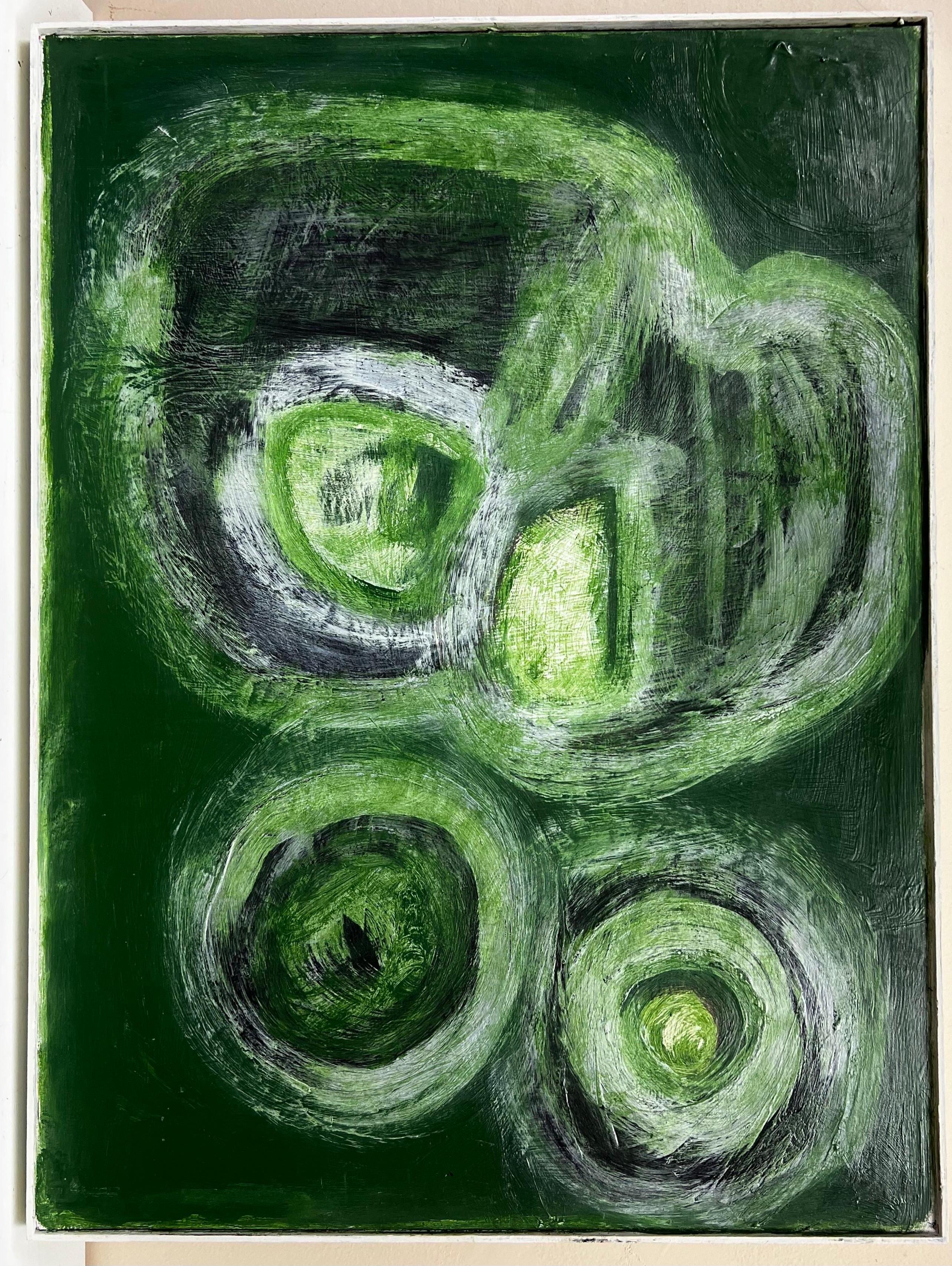 Large British Abstract Expressionist Painting Green Colors
