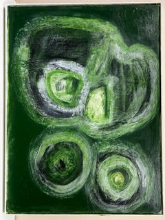 Large British Abstract Expressionist Painting Green Colors