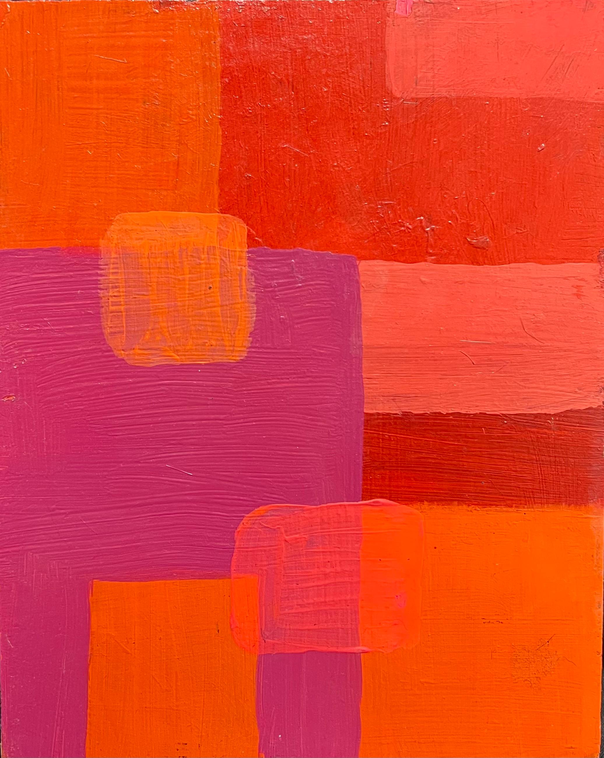 Abstract Painting di Sally Bradshaw - Rosa Rossa Pittura cubista astratta britannica contemporanea