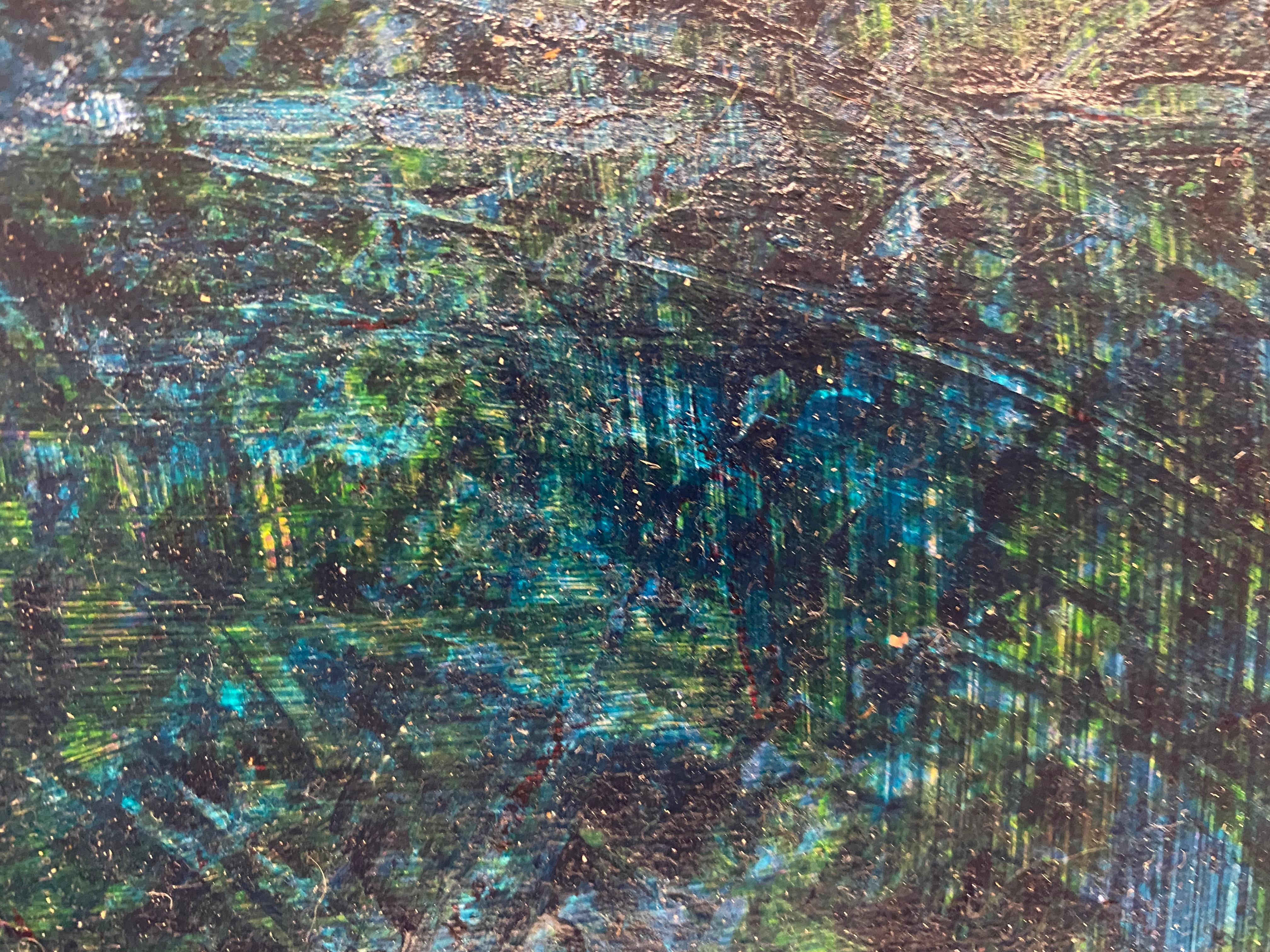 SALLY BRADSHAW (né en 1962), peinture abstraite marocaine contemporaine, bleue et grise - Noir Abstract Painting par Sally Bradshaw