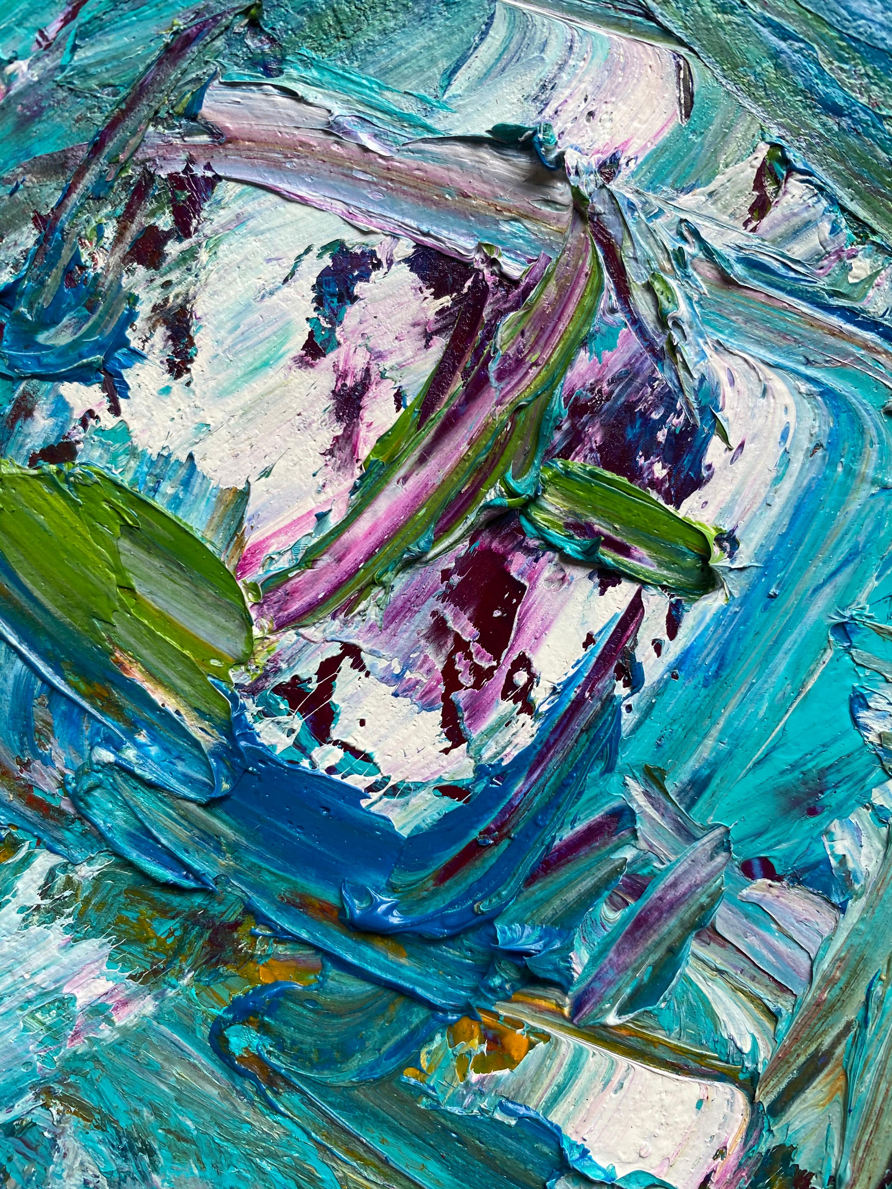 SALLY BRADSHAW (né en 1962), peinture abstraite marocaine contemporaine bleue  & GREENE & GREENE - Expressionnisme abstrait Painting par Sally Bradshaw