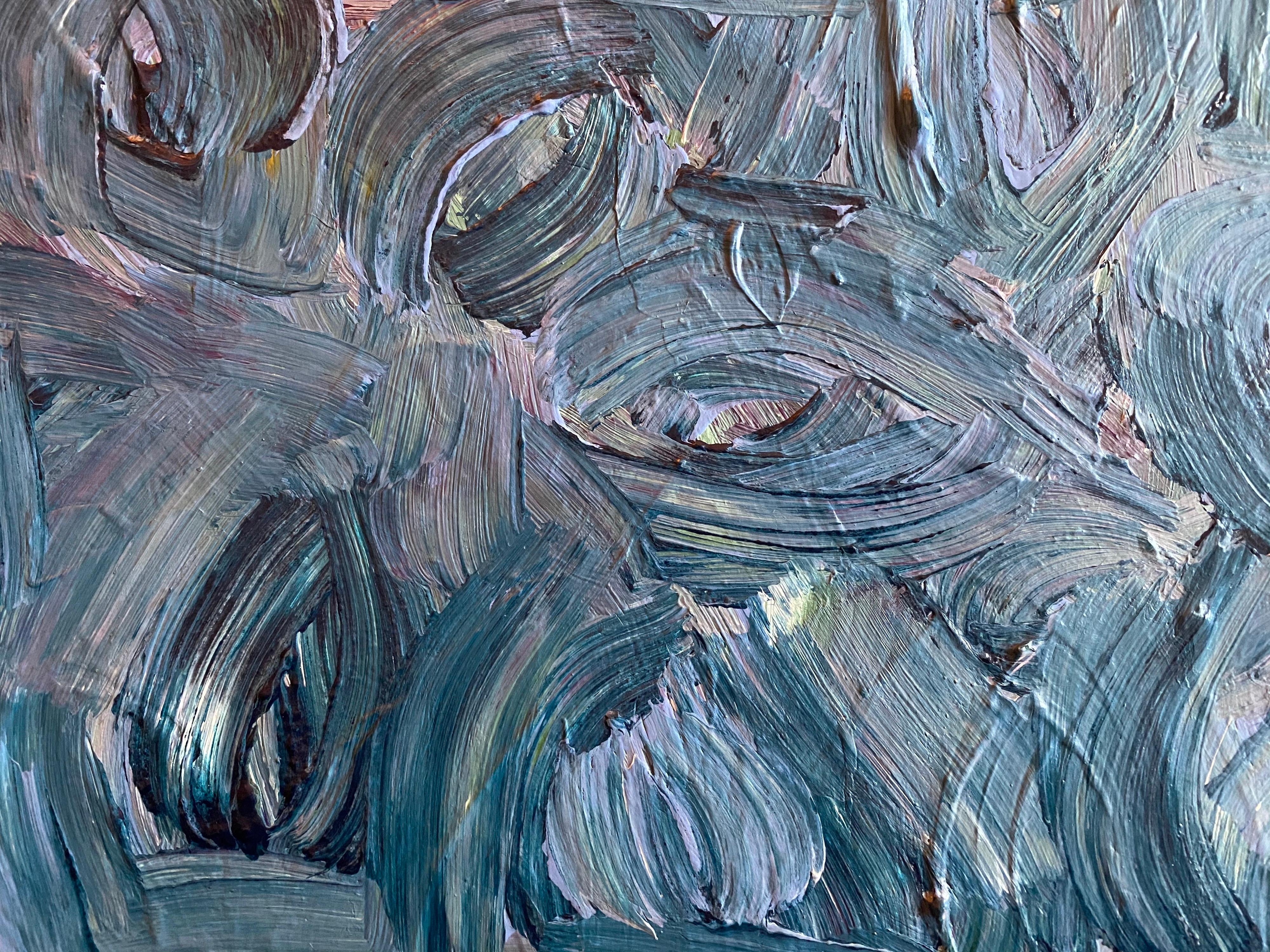 SALLY BRADSHAW (b.1962) CONTEMPORARY ABSTRACT BRITISH PAINTING - ELEGANT BLUES - Painting by Sally Bradshaw