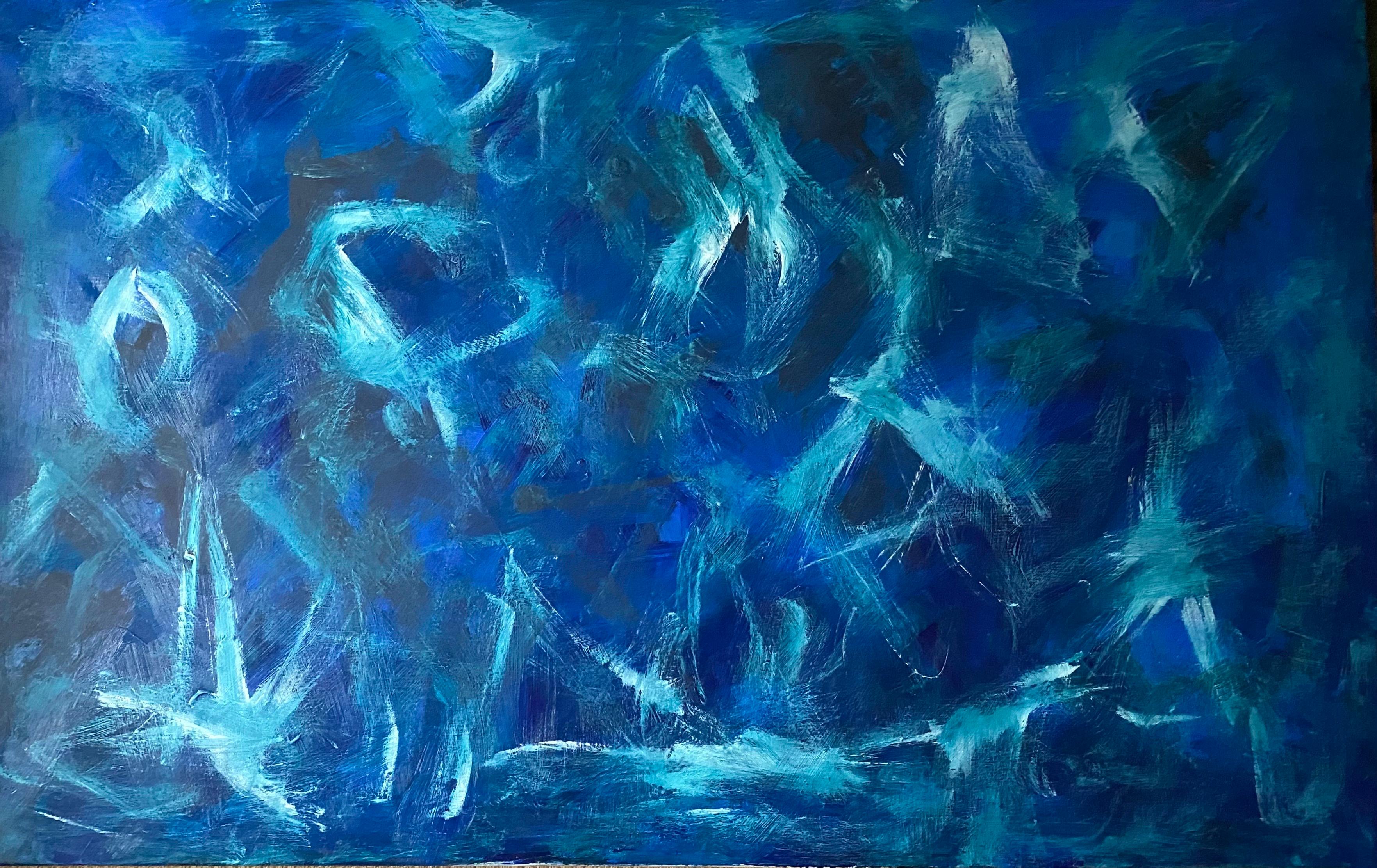 Abstract Painting di Sally Bradshaw - SALLY BRADSHAW (nata nel 1962) PITTURA BRITANNICA ASSTRATTA CONTEMPORANEA - BLU ESPLOSIVO
