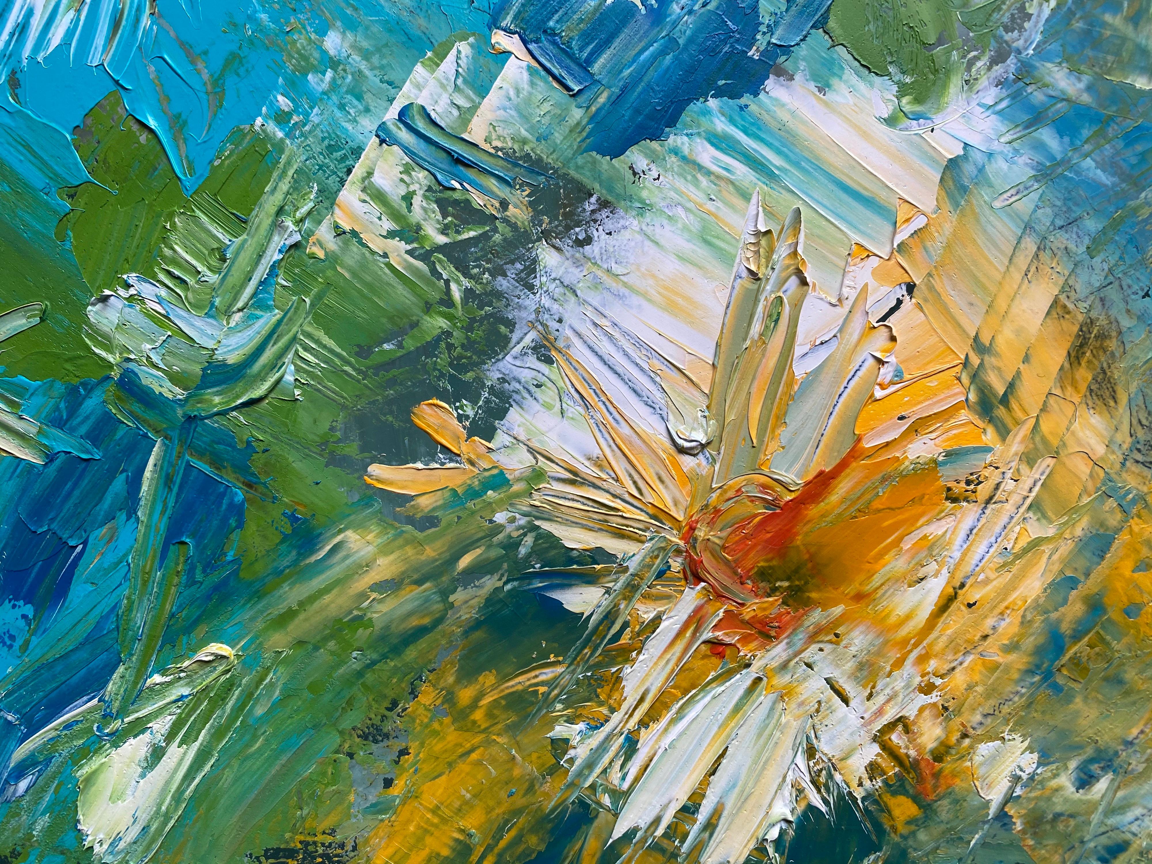 SALLY BRADSHAW (né en 1962), peinture abstraite marocaine contemporaine - COULeurs VIBRANT - Bleu Abstract Painting par Sally Bradshaw