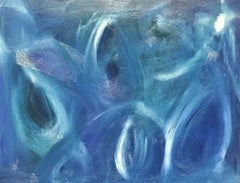 SALLY BRADSHAW (né en 1962), peinture abstraite marocaine contemporaine, blanc et bleue