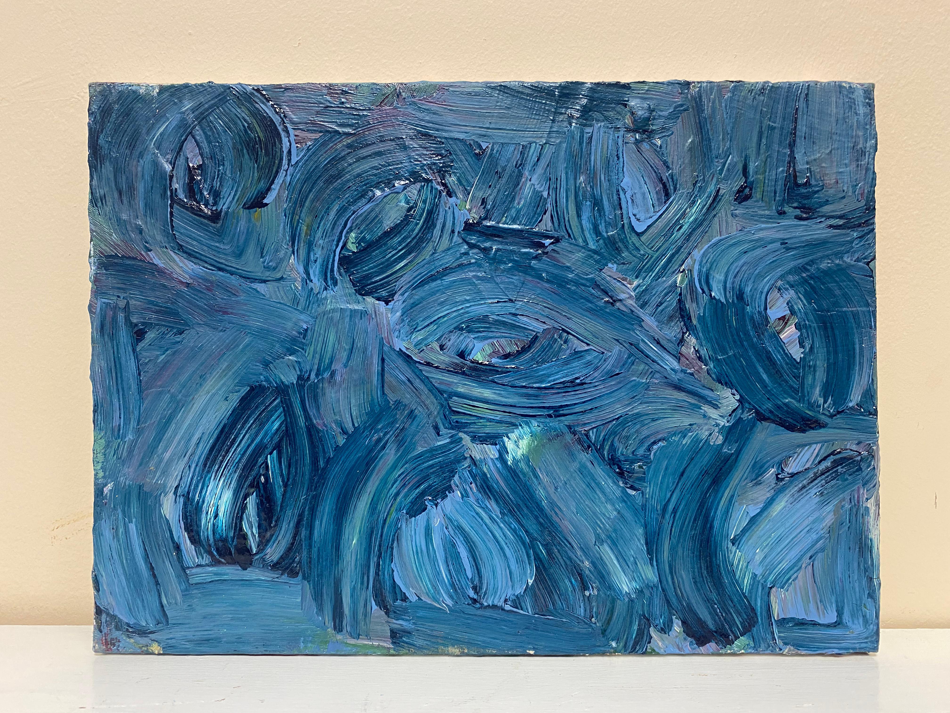 SALLY BRADSHAW (nata nel 1962) PITTURA BRITANNICA CONTEMPORANEA - PATTERNE BLU SCONVOLGENTI - Painting di Sally Bradshaw