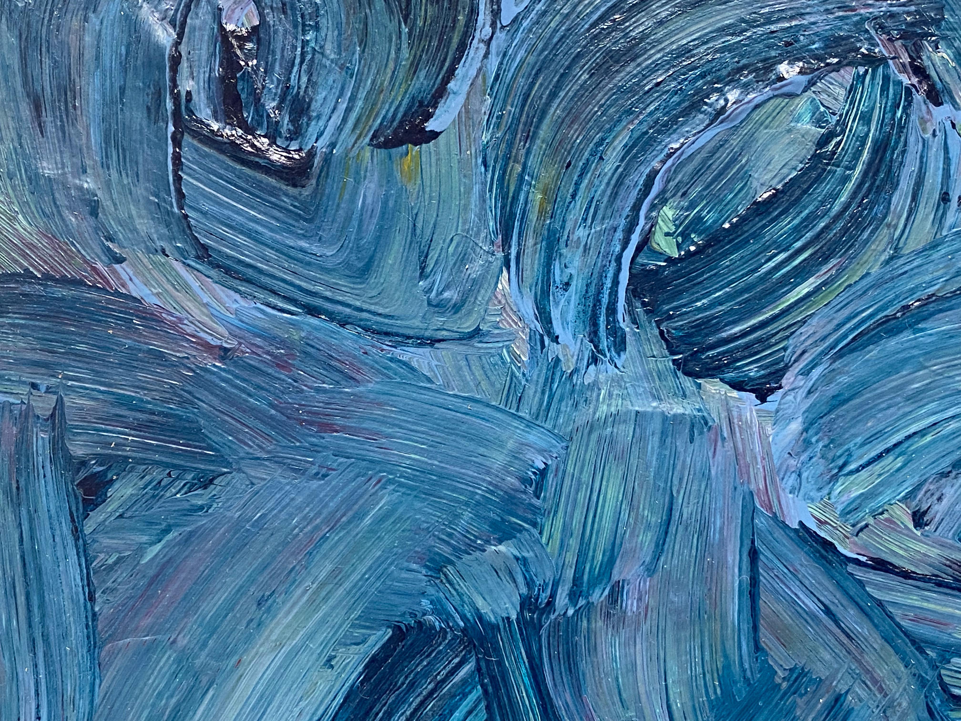 SALLY BRADSHAW (nata nel 1962) PITTURA BRITANNICA CONTEMPORANEA - PATTERNE BLU SCONVOLGENTI - Painting Espressionismo astratto di Sally Bradshaw