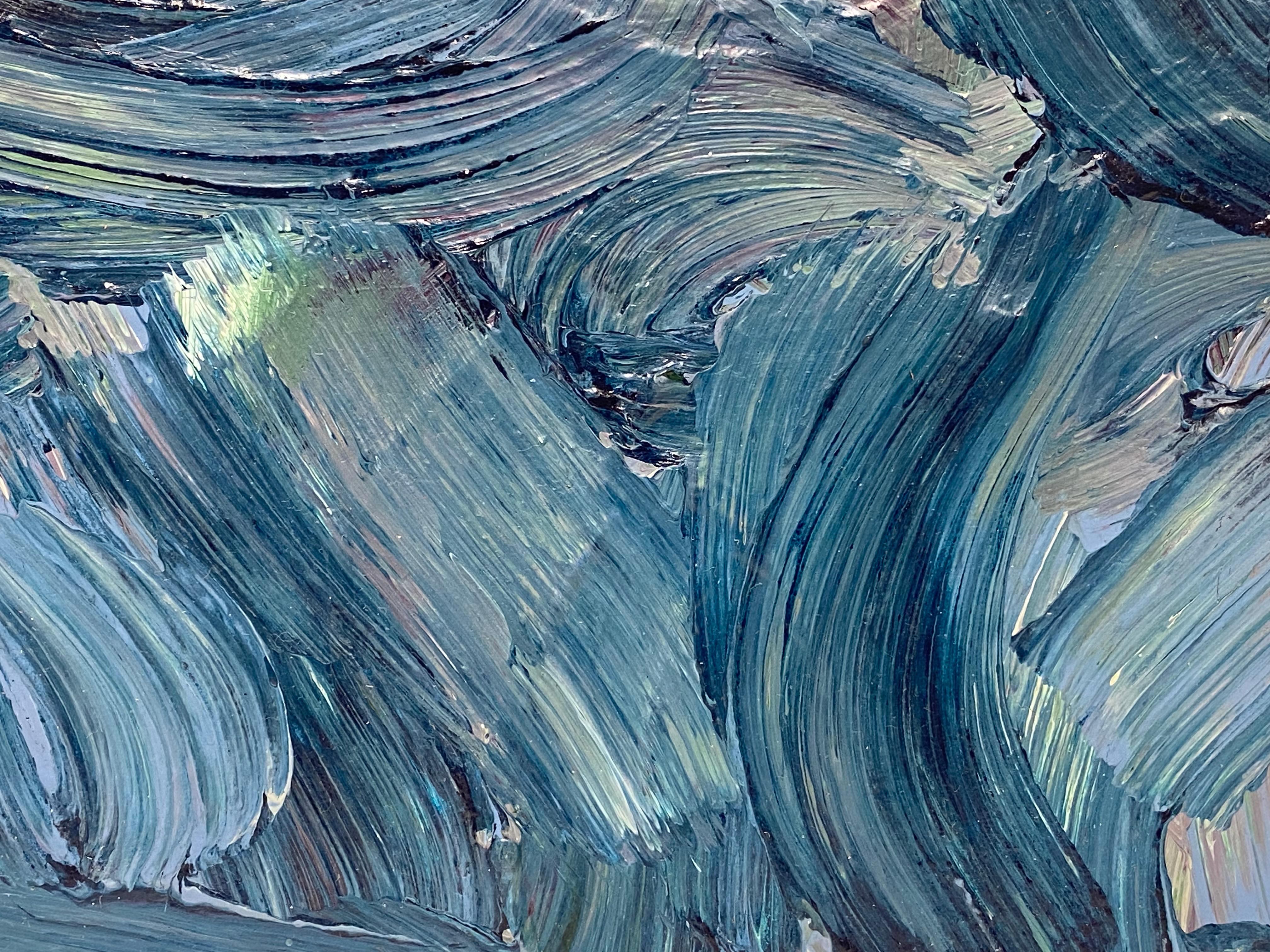 SALLY BRADSHAW (nata nel 1962) PITTURA BRITANNICA CONTEMPORANEA - PATTERNE BLU SCONVOLGENTI - Abstract Painting Blu di Sally Bradshaw