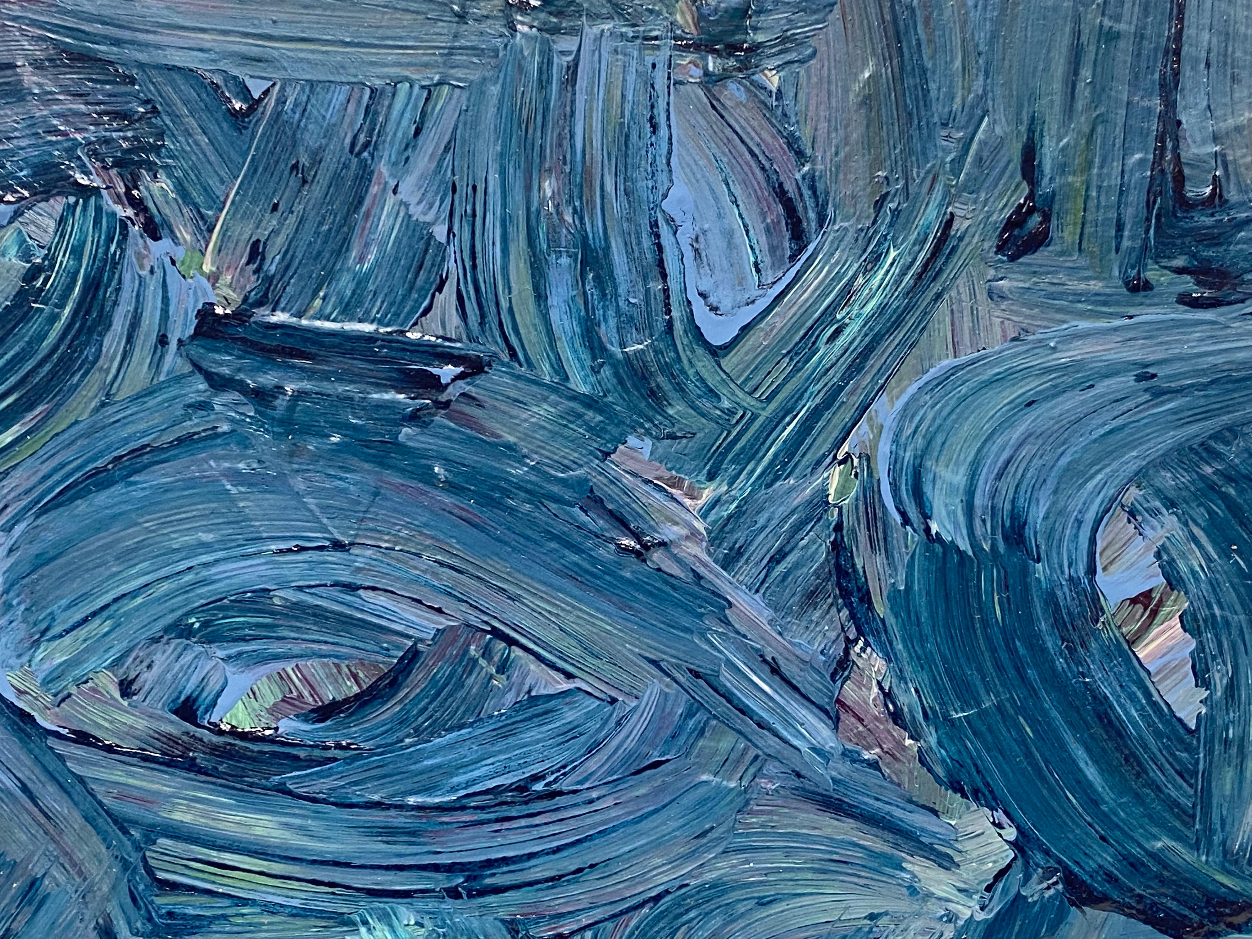 SALLY BRADSHAW (nata nel 1962) PITTURA BRITANNICA CONTEMPORANEA - PATTERNE BLU SCONVOLGENTI in vendita 1
