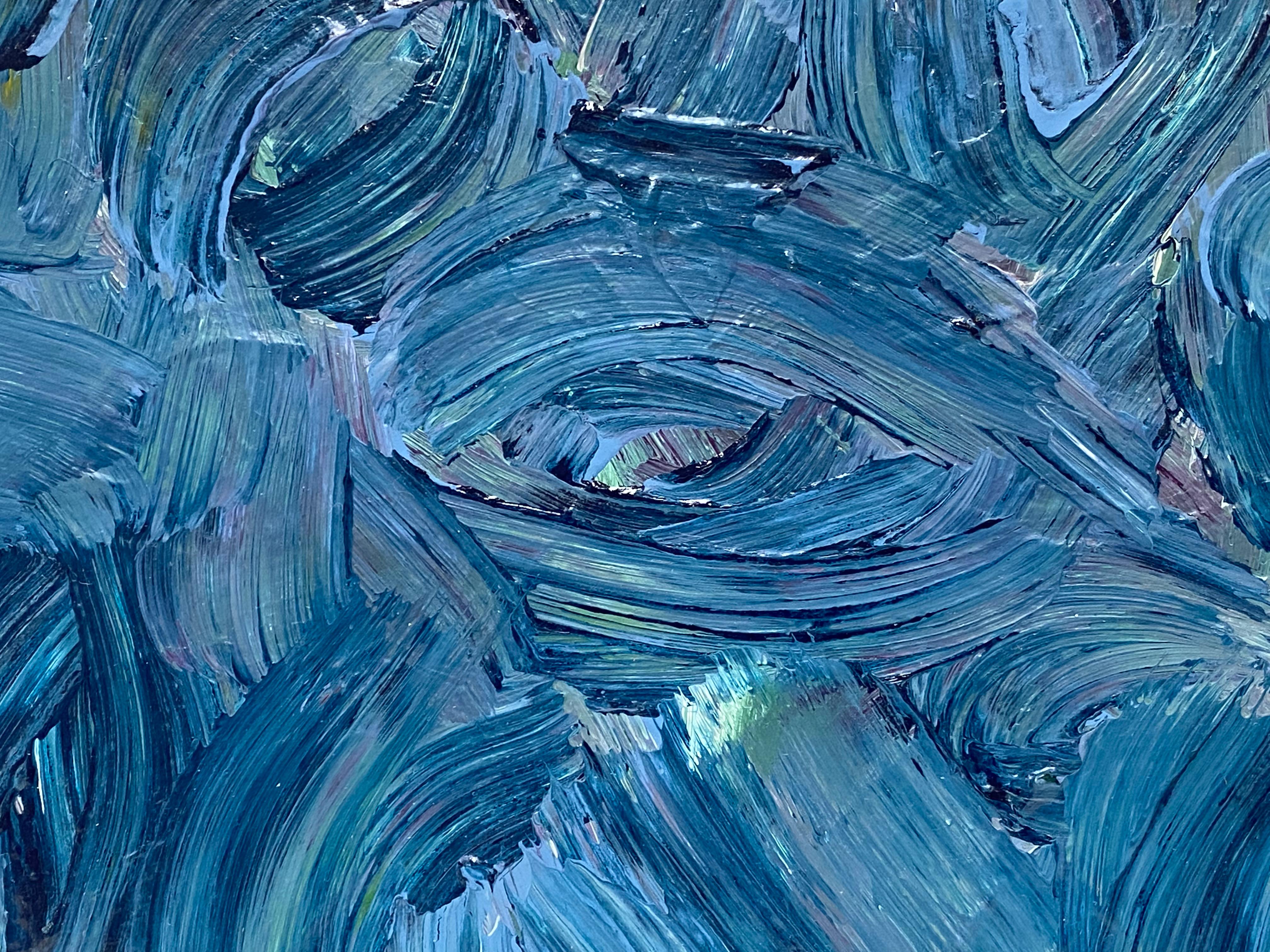Abstract Painting di Sally Bradshaw - SALLY BRADSHAW (nata nel 1962) PITTURA BRITANNICA CONTEMPORANEA - PATTERNE BLU SCONVOLGENTI