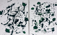 Two Abstract Expressionist Paintings Green  White Contemporary British Paintings