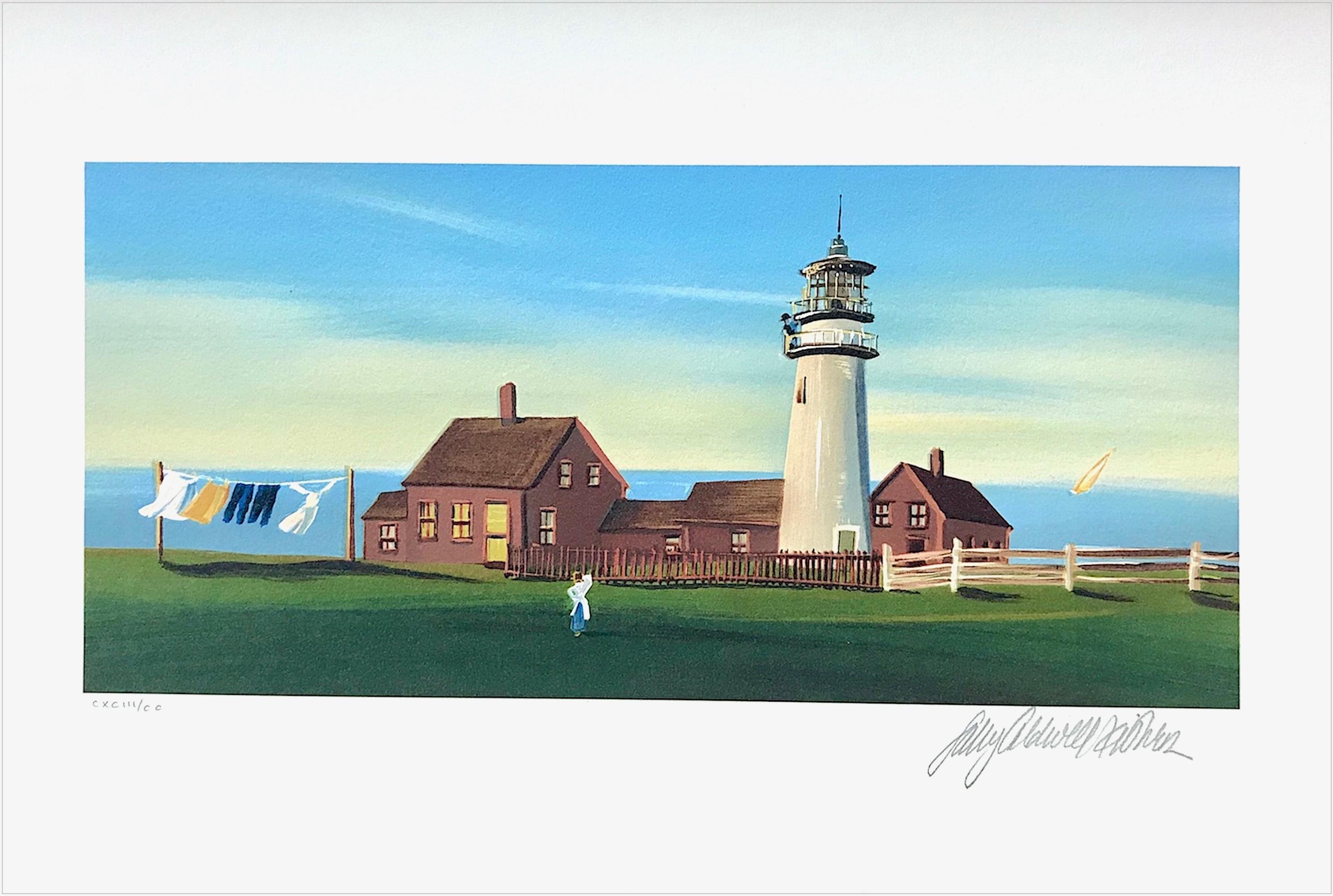 DAILY CHORES Signed Lithograph, Seaside Landscape, Lighthouse, New England