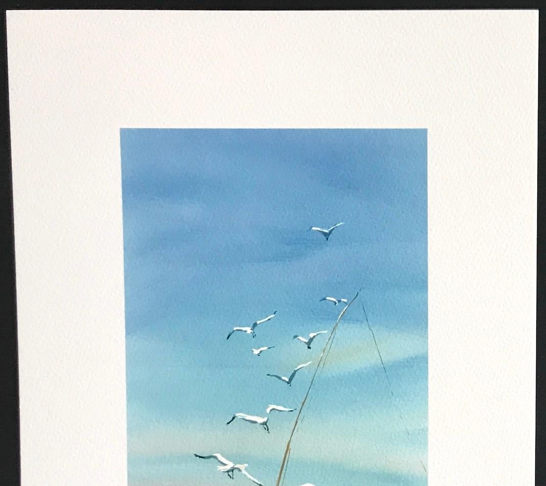 EARLY CATCH Litografía firmada, Pescador de Nueva Inglaterra, Impresión de barco pequeño, Gaviotas en venta 1