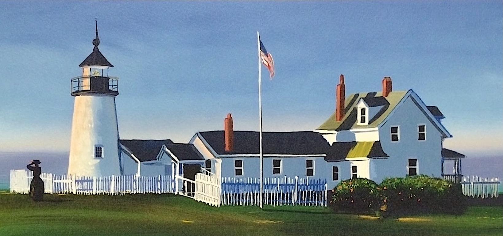PEMAQUID LIGHT Litografia firmata, Paesaggio storico di un faro, New England - Print Contemporaneo di Sally Caldwell-Fisher