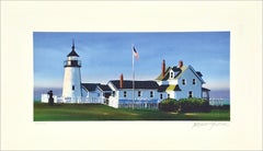 PEMAQUID LIGHT Litografia firmata, Paesaggio storico di un faro, New England