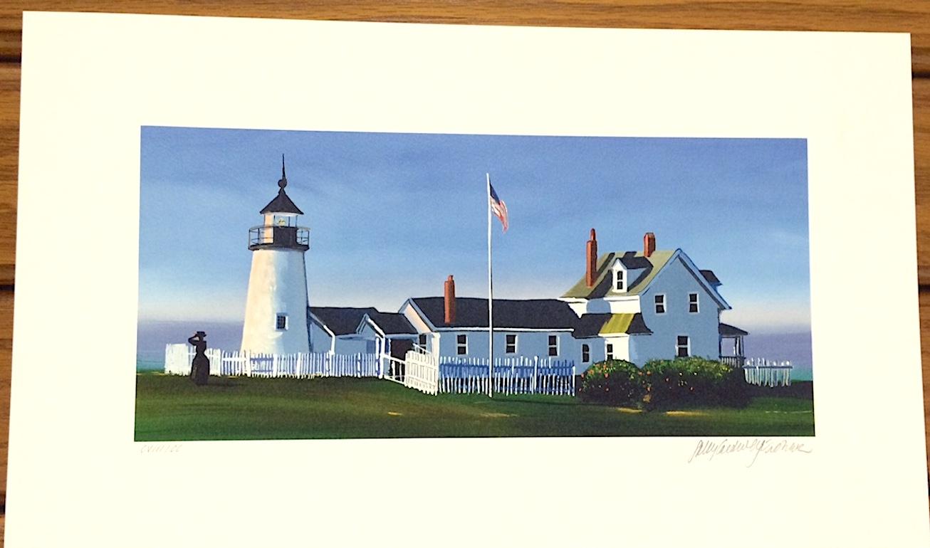PEMAQUID LIGHT Litografia firmata, Paesaggio storico di un faro, New England in vendita 3