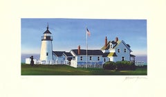 Retro PEMAQUID LIGHT Signed Lithograph, New England Summer, Historic Lighthouse