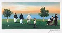 RUSTICATORS AT THE CLOSE OF DAY Signed Lithograph, New England Golfers, Sunset